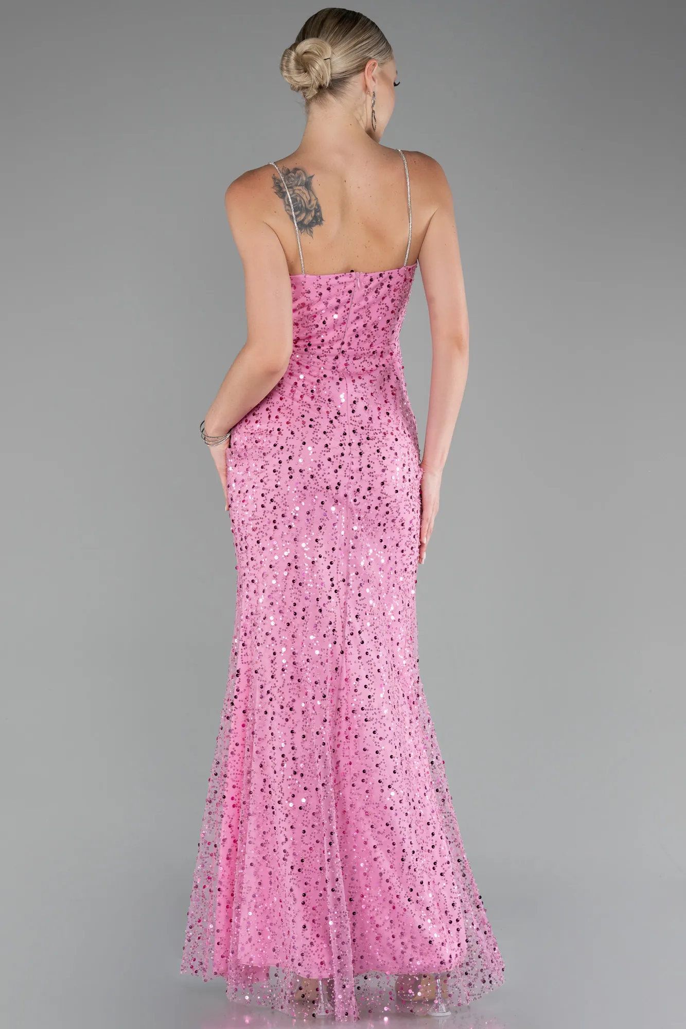 Pink-Slit Long Scaly Evening Gown ABU4058