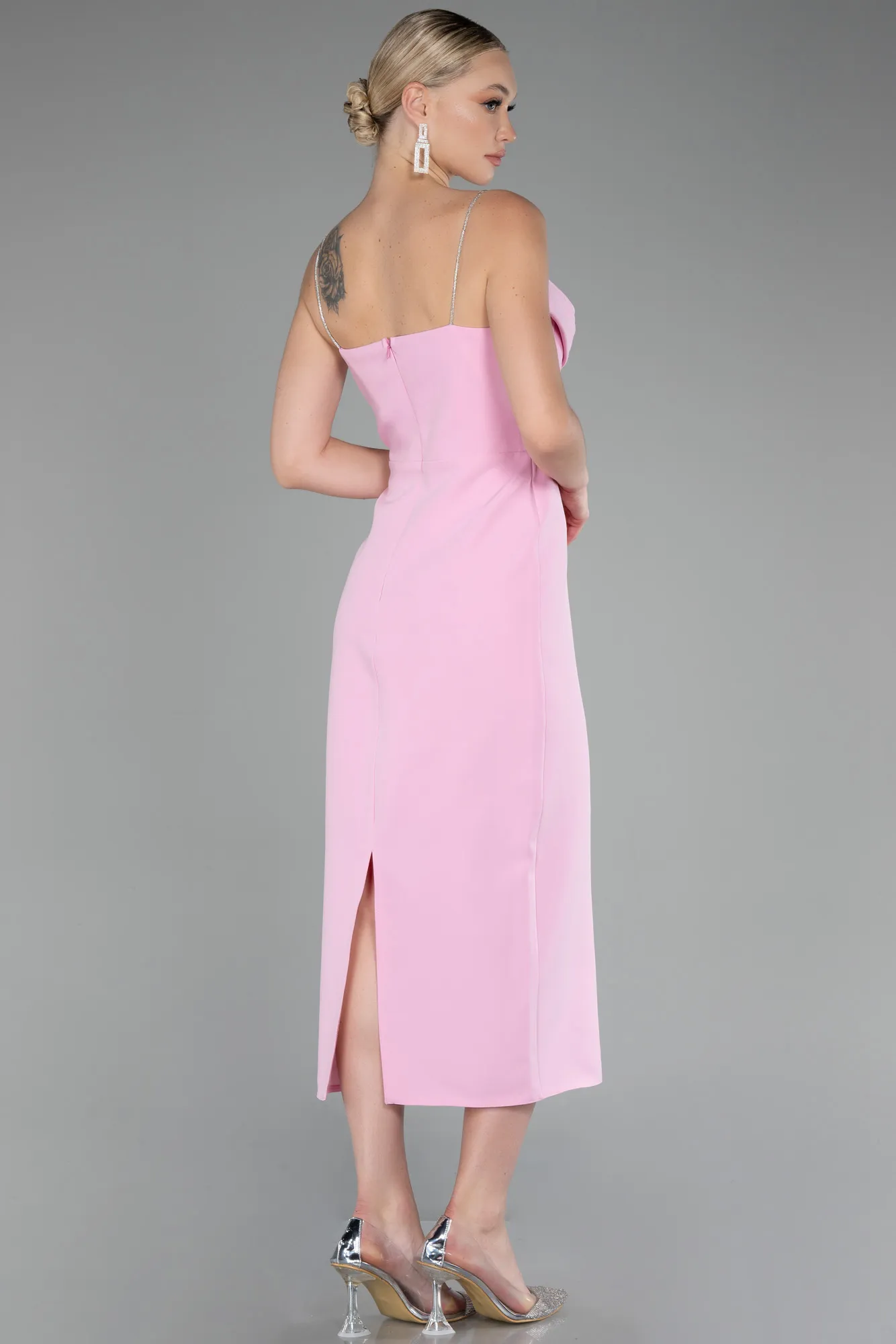 Pink-Strappy Midi Invitation Dress ABK2129