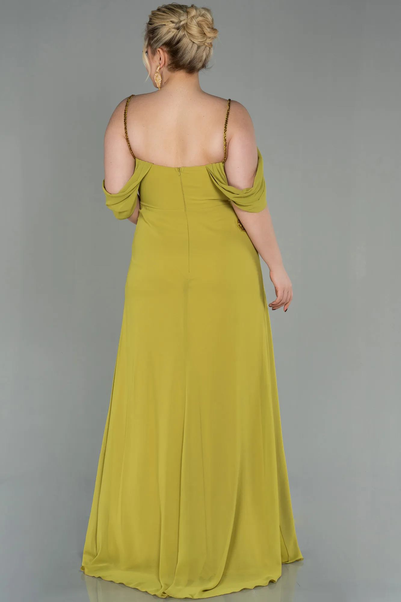 Pistachio Green-Long Chiffon Plus Size Evening Dress ABU2929