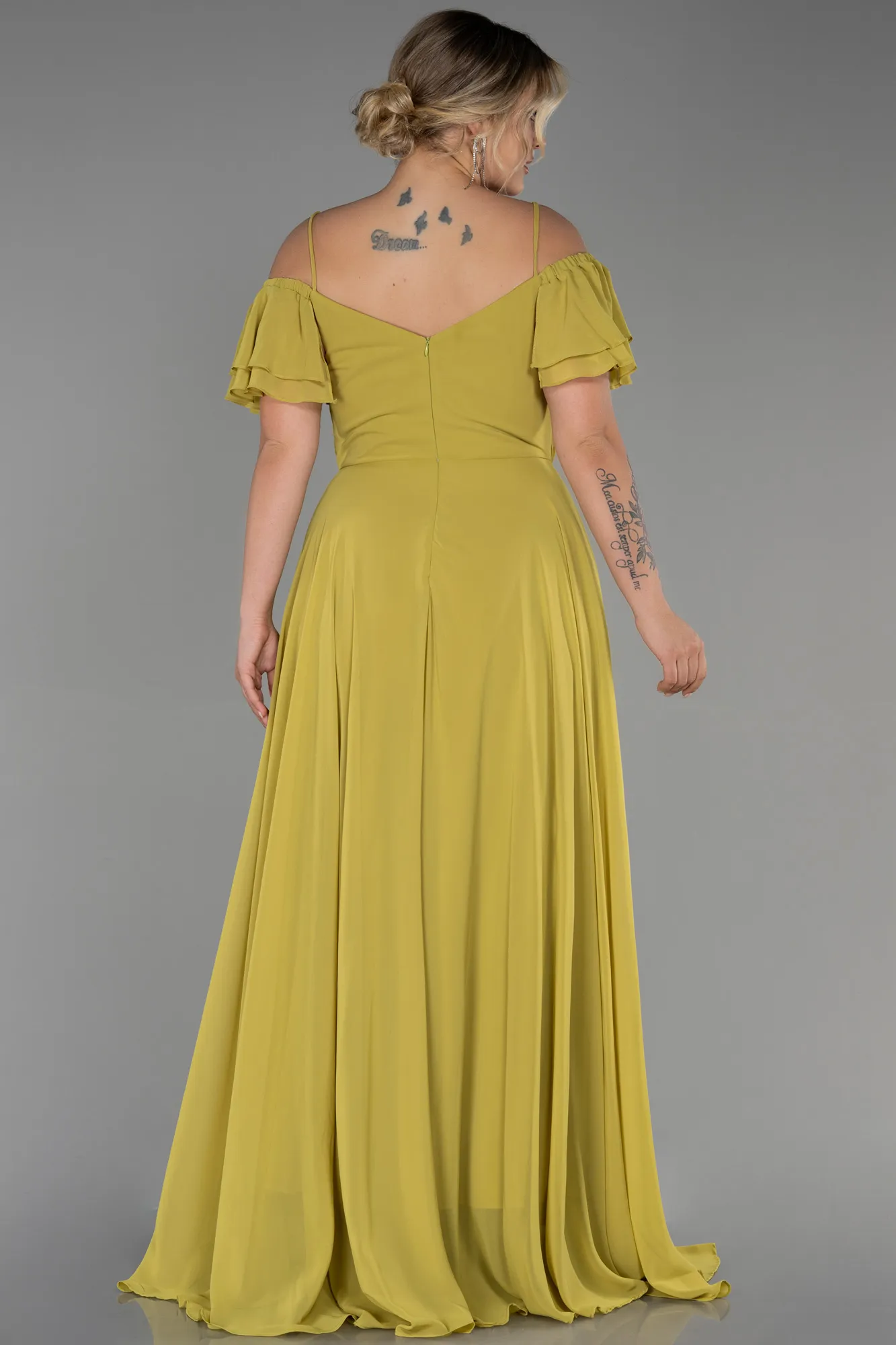 Pistachio Green-Long Chiffon Plus Size Evening Dress ABU3259