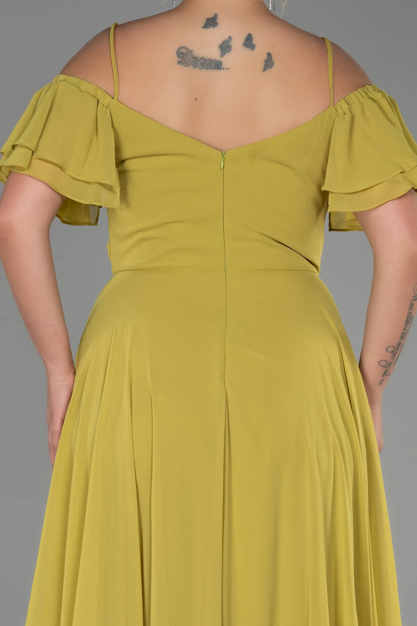 Pistachio Green-Long Chiffon Plus Size Evening Dress ABU3259