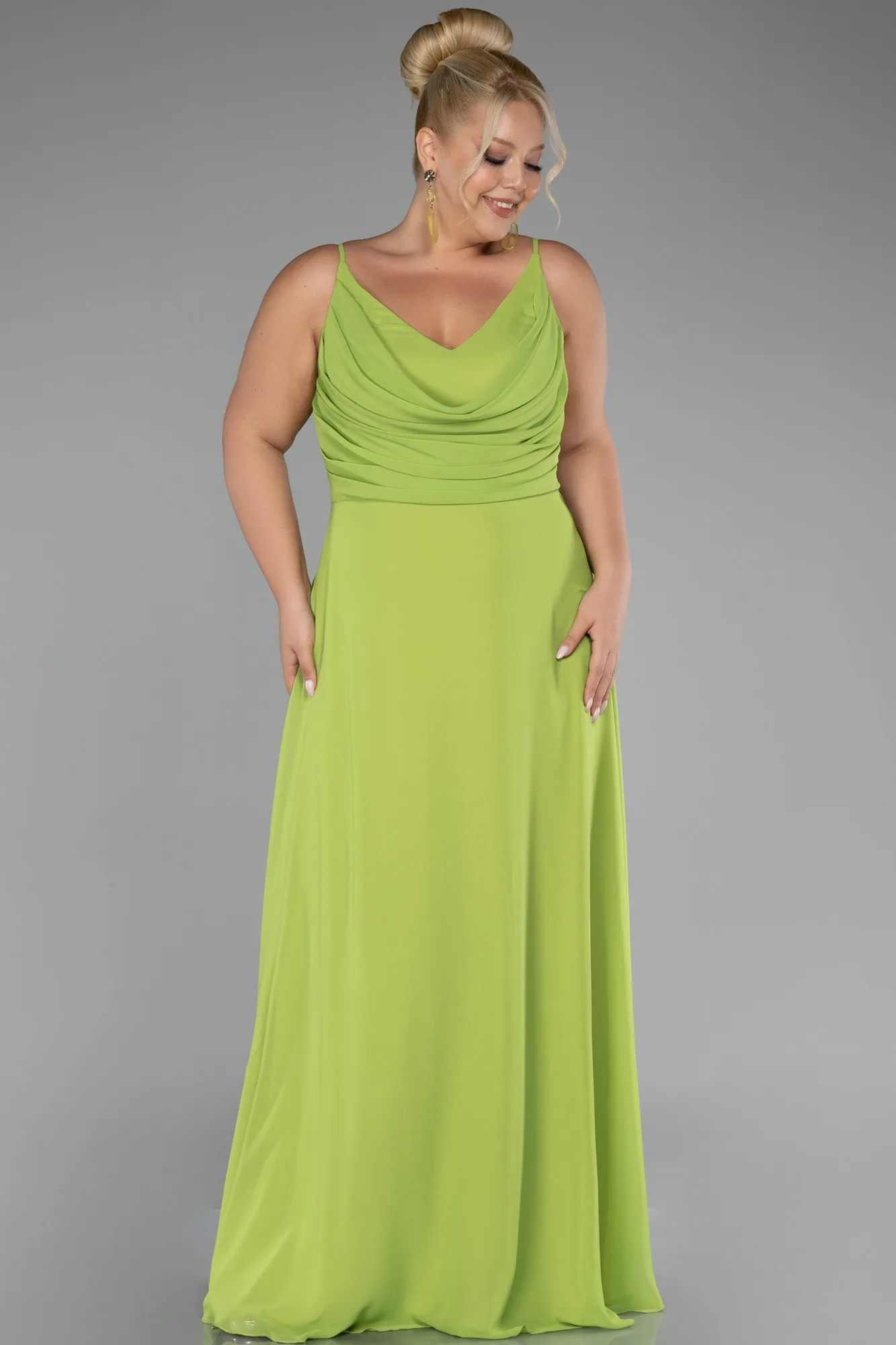 Pistachio Green-Long Chiffon Plus Size Prom Dress ABU4166