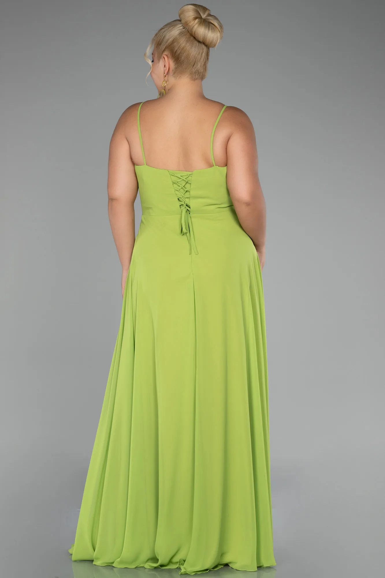 Pistachio Green-Long Chiffon Plus Size Prom Dress ABU4166