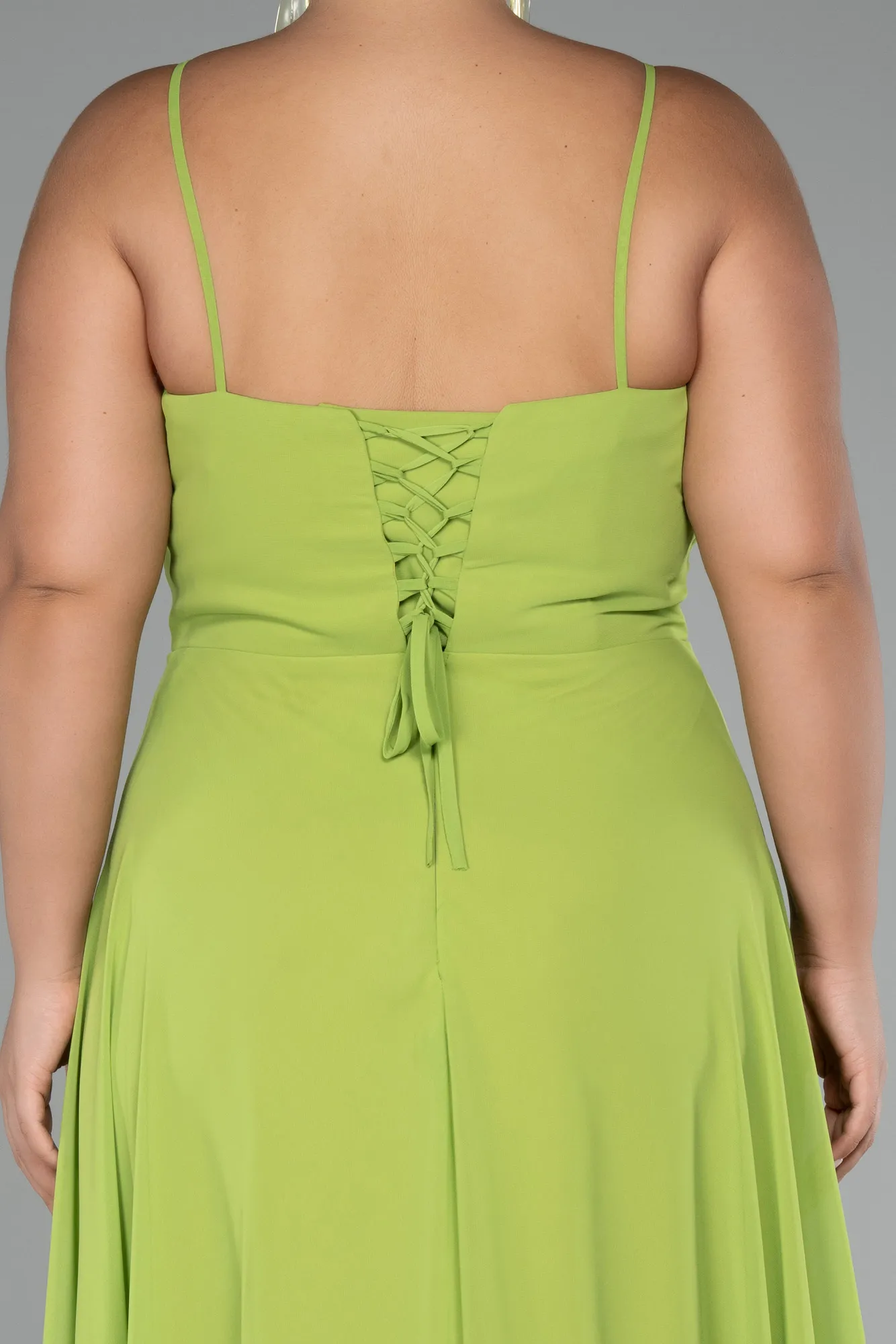 Pistachio Green-Long Chiffon Plus Size Prom Dress ABU4166