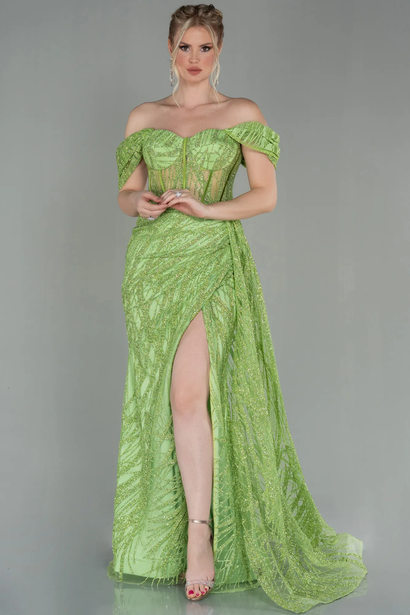Pistachio Green-Long Evening Dress ABU2706