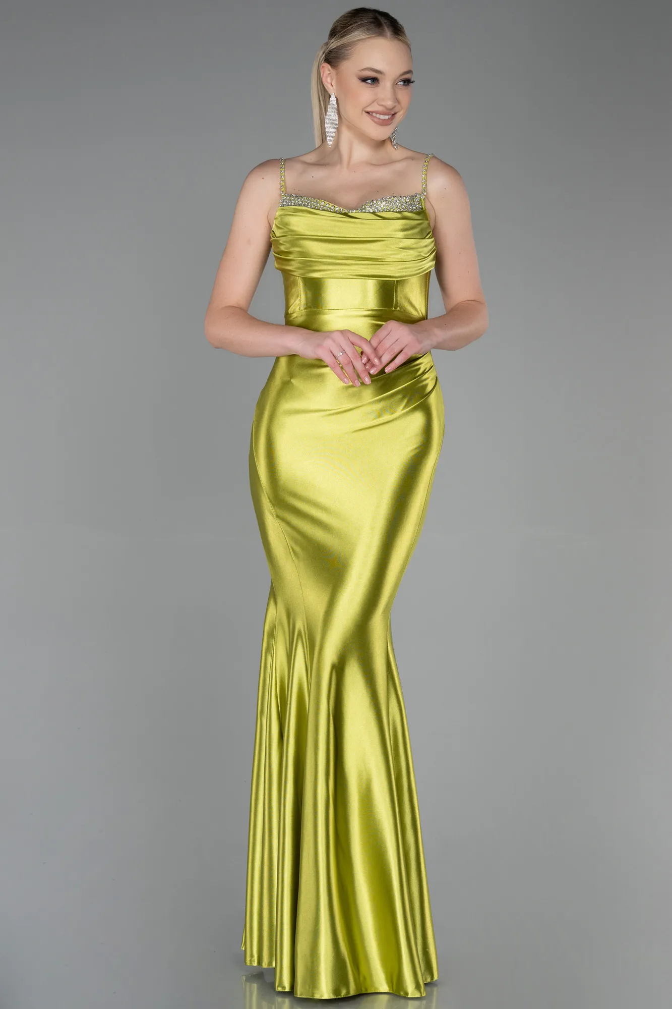 Pistachio Green-Long Evening Dress ABU3334