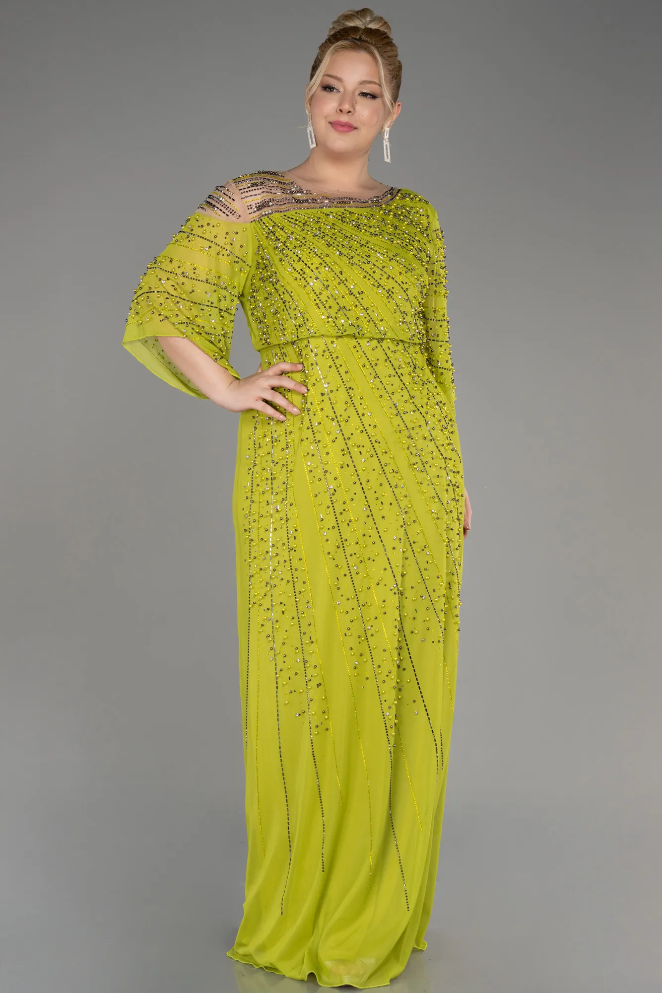 Pistachio Green-Long Plus Size Engagement Dress ABU3650