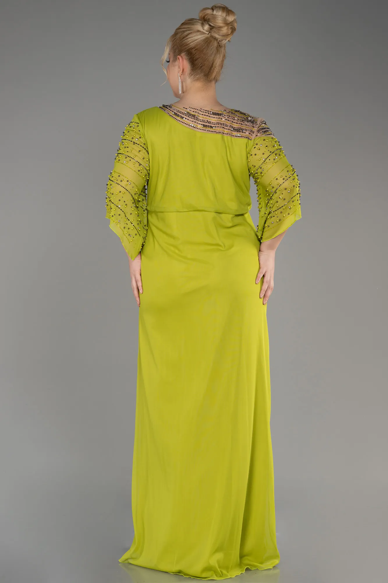 Pistachio Green-Long Plus Size Engagement Dress ABU3650