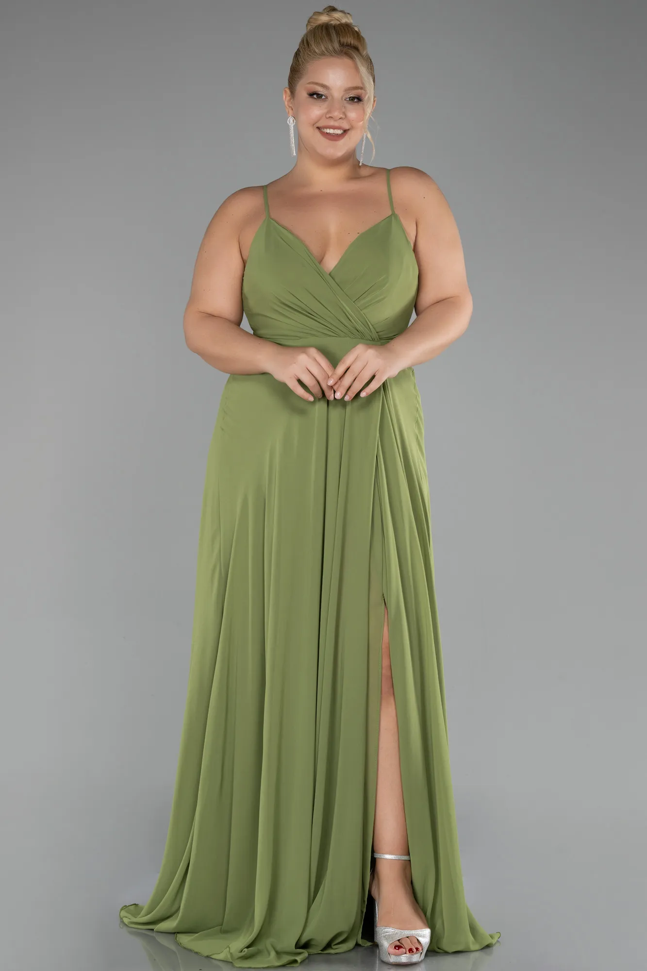 Pistachio Green-Long Plus Size Evening Dress ABU1324