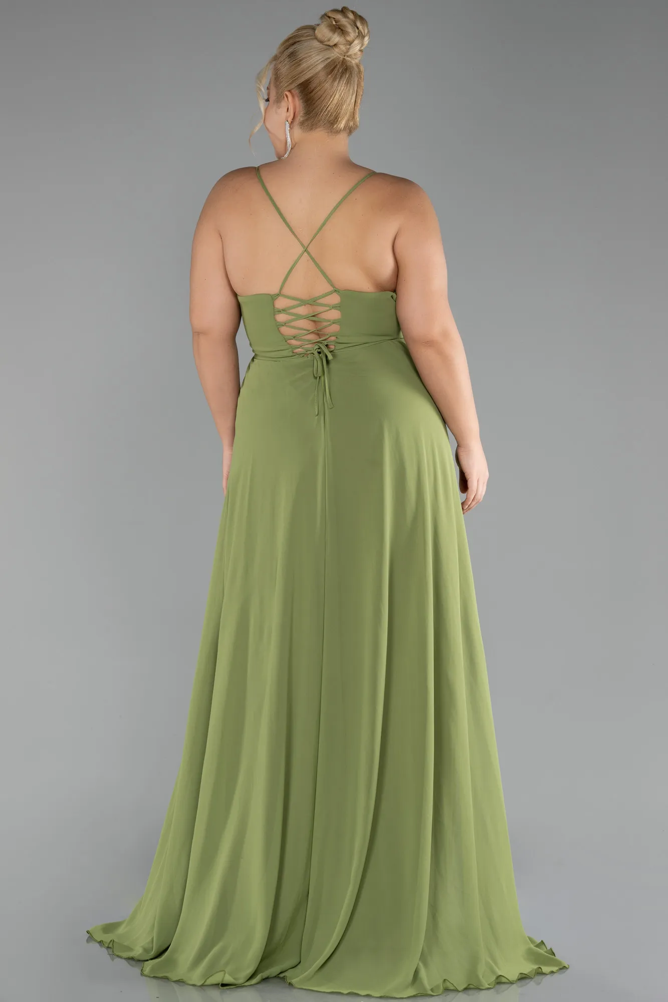 Pistachio Green-Long Plus Size Evening Dress ABU1324