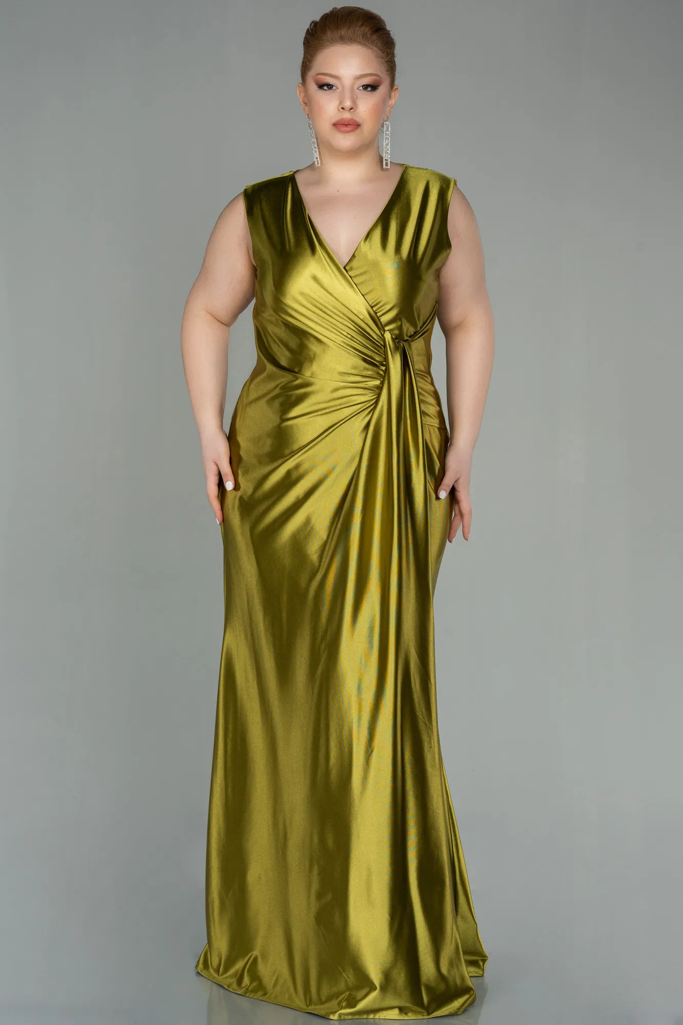 Pistachio Green-Long Plus Size Evening Dress ABU2366
