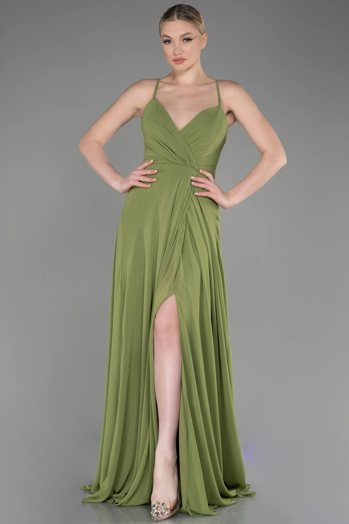 Pistachio Green-Long Prom Gown ABU1305