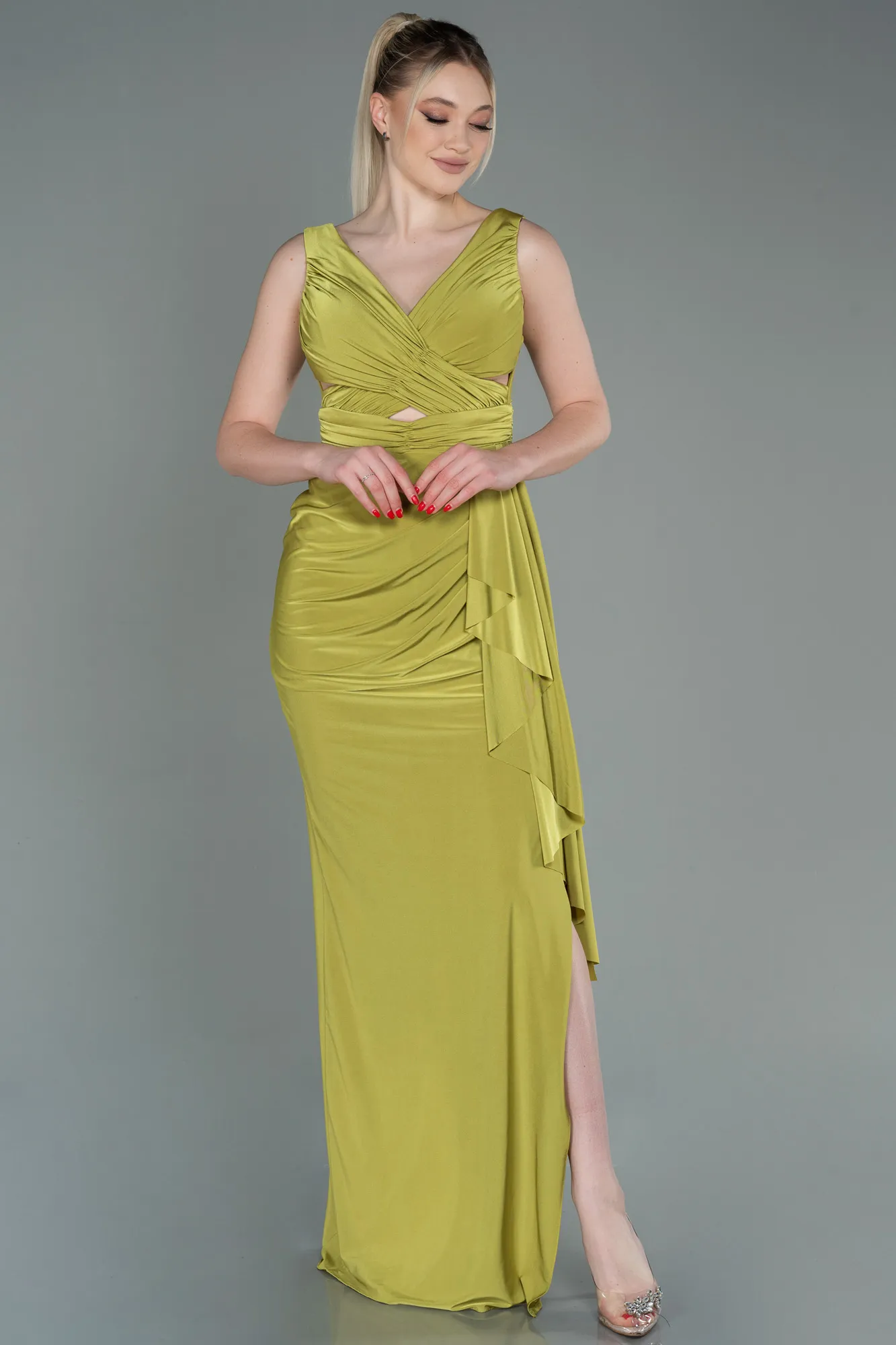 Pistachio Green-Long Prom Gown ABU3098