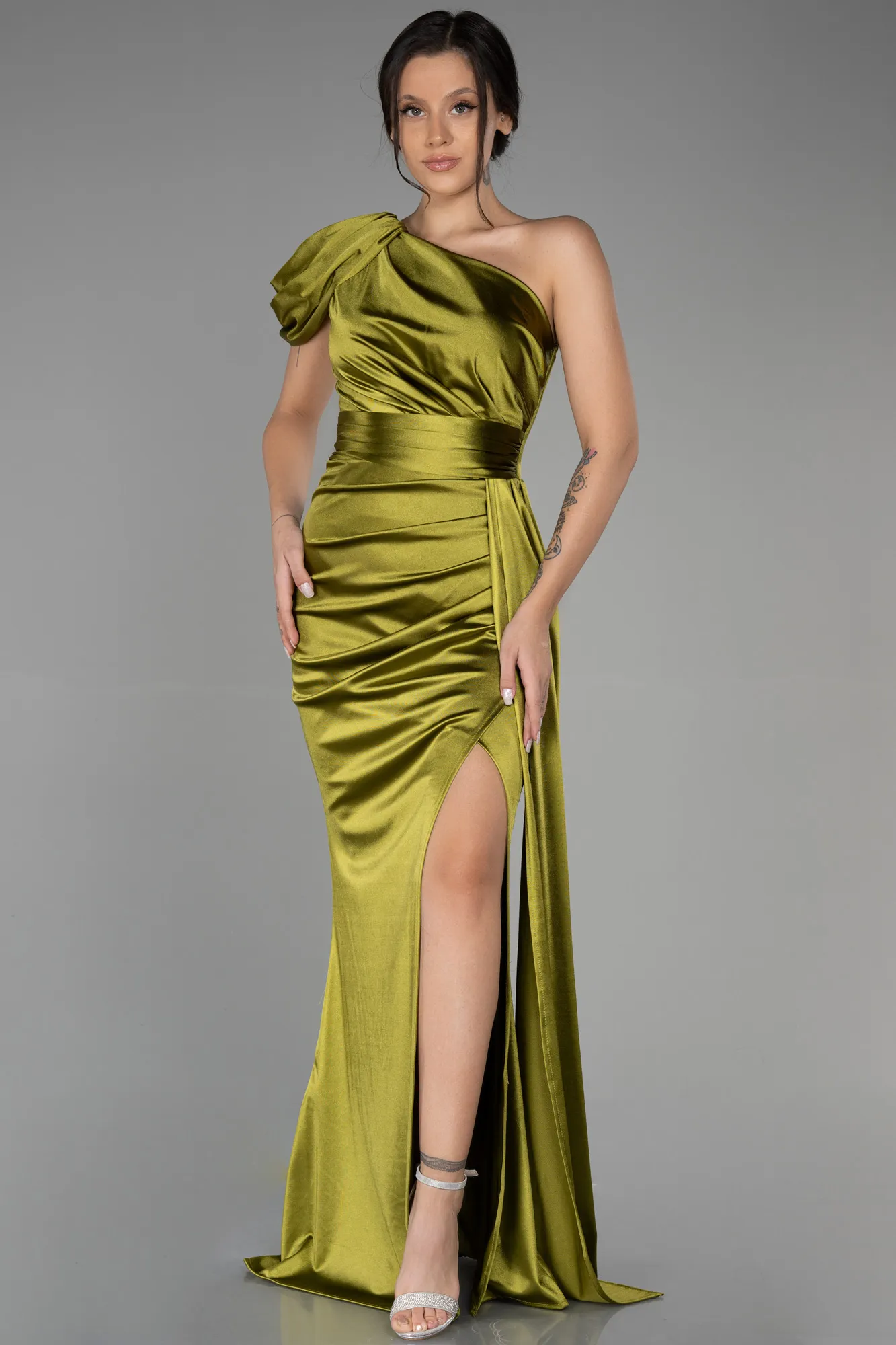 Pistachio Green-Long Prom Gown ABU3325