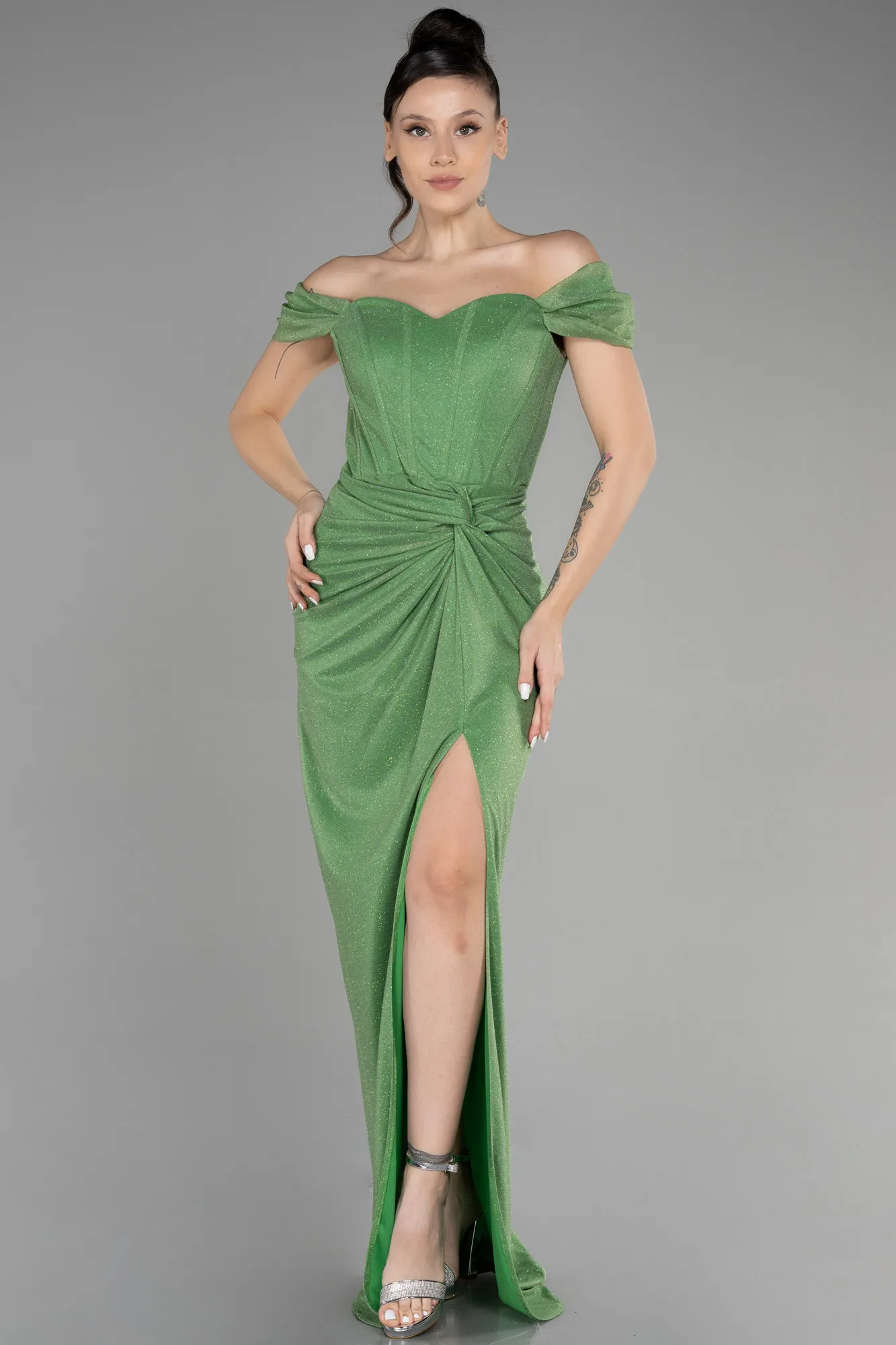 Pistachio Green-Long Prom Gown ABU3473