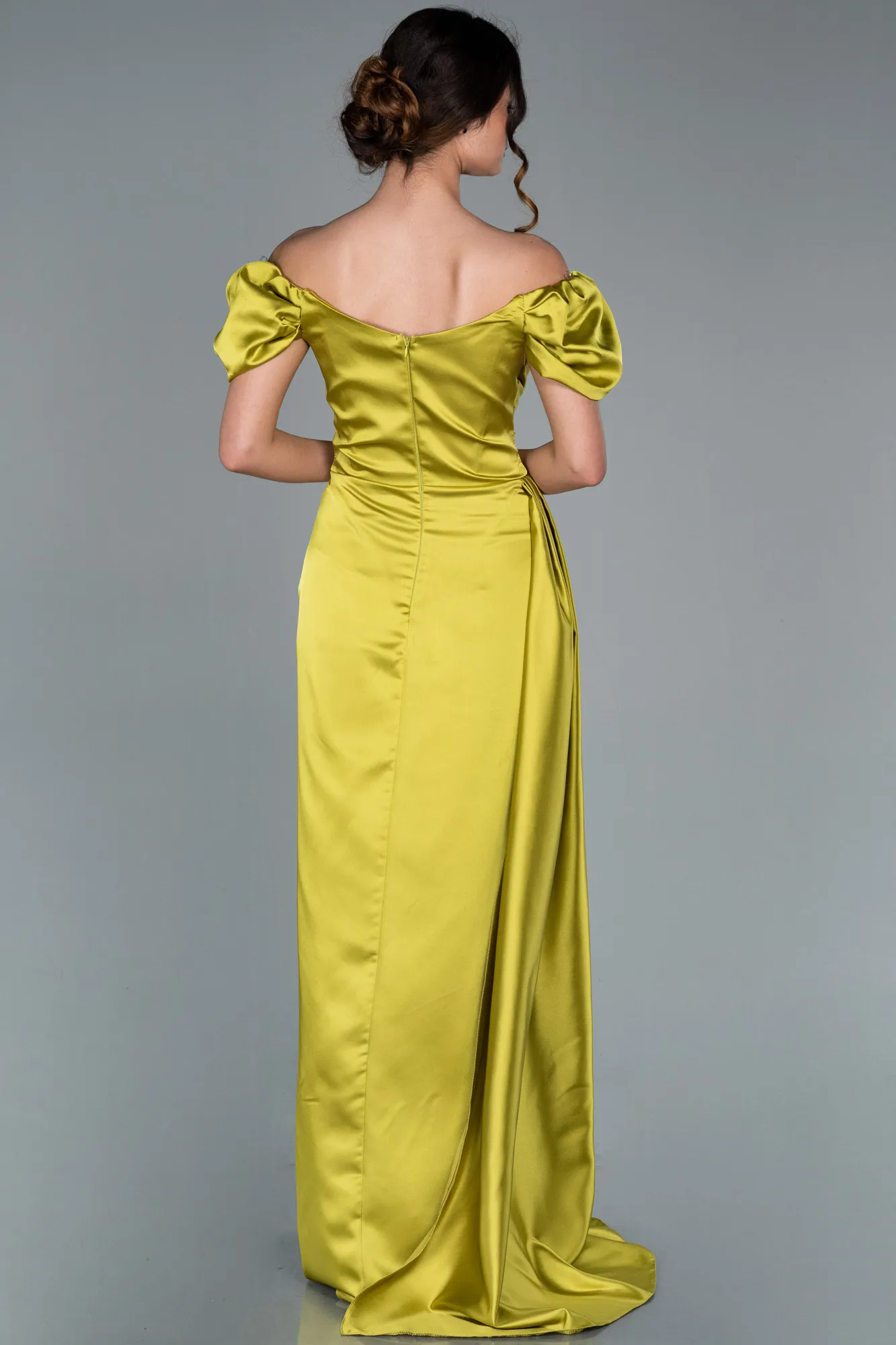 Pistachio Green-Long Satin Engagement Dress ABU1606