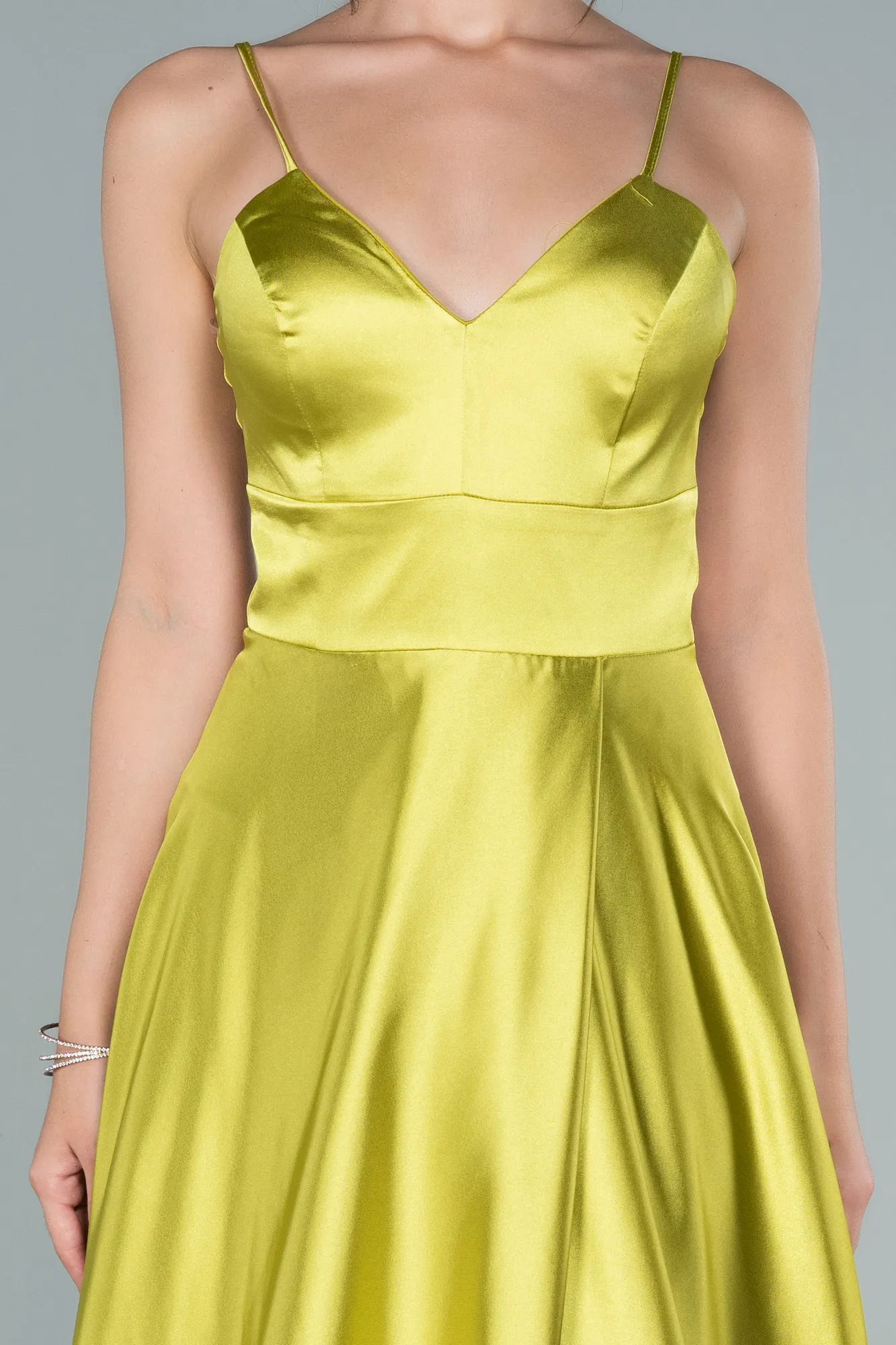 Pistachio Green-Long Satin Evening Dress ABU1458