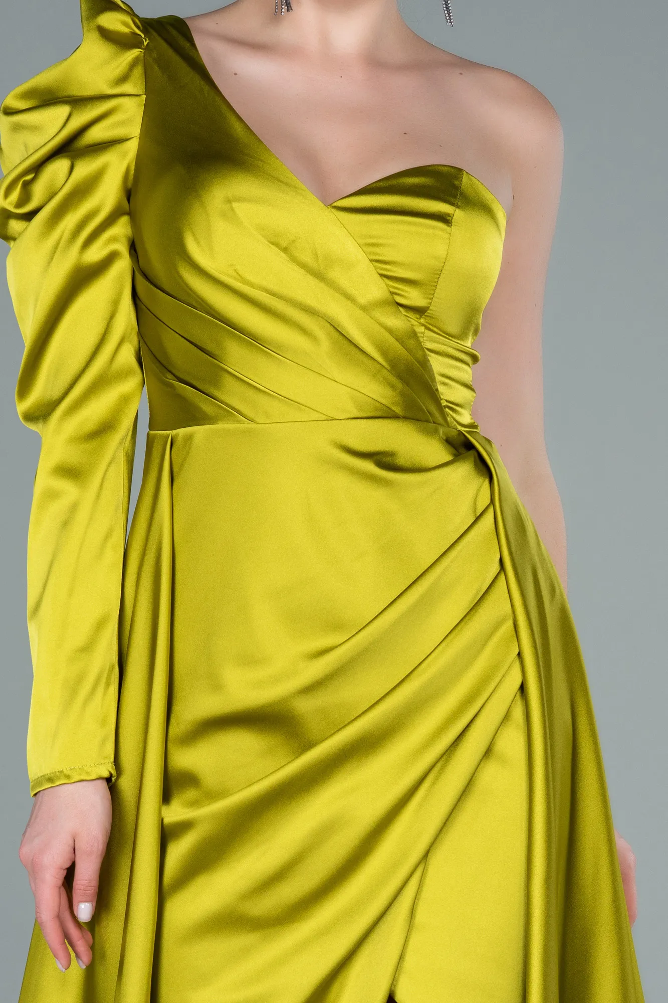 Pistachio Green-Long Satin Evening Dress ABU1715