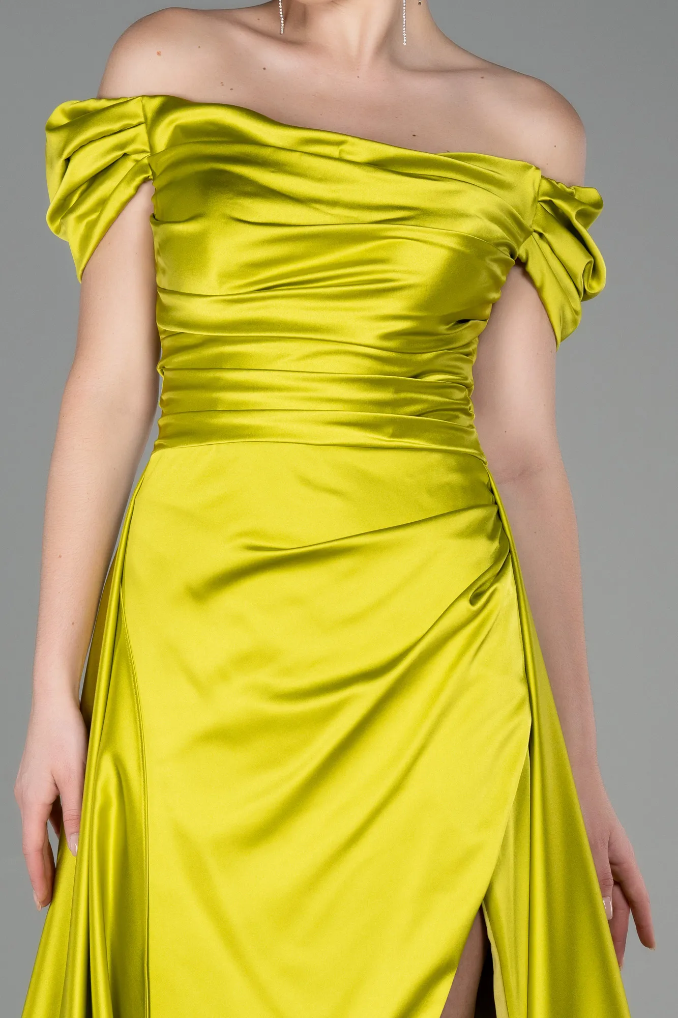 Pistachio Green-Long Satin Evening Dress ABU2003