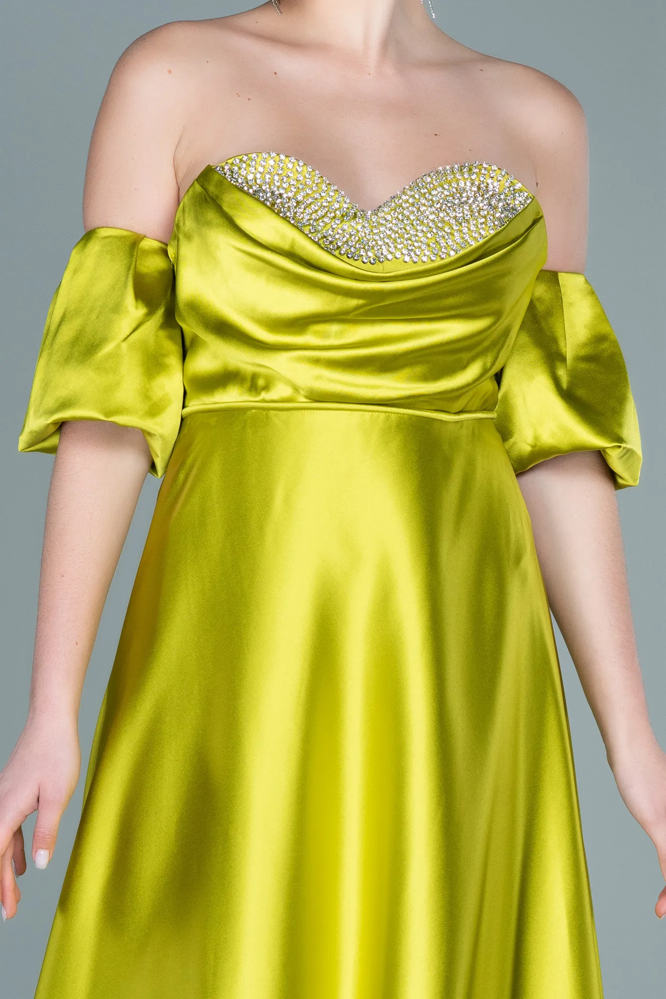 Pistachio Green-Long Satin Evening Dress ABU2614