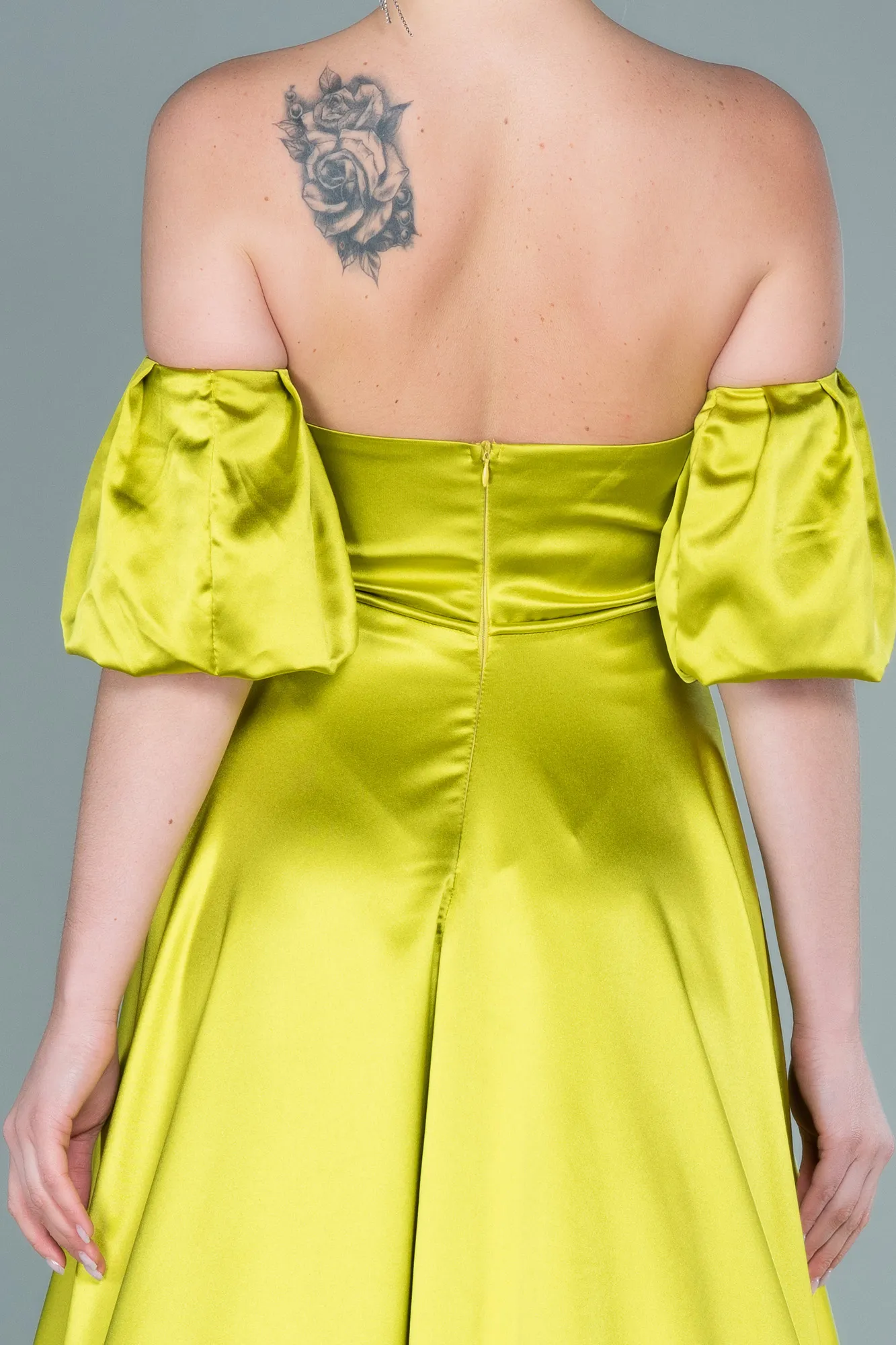 Pistachio Green-Long Satin Evening Dress ABU2614