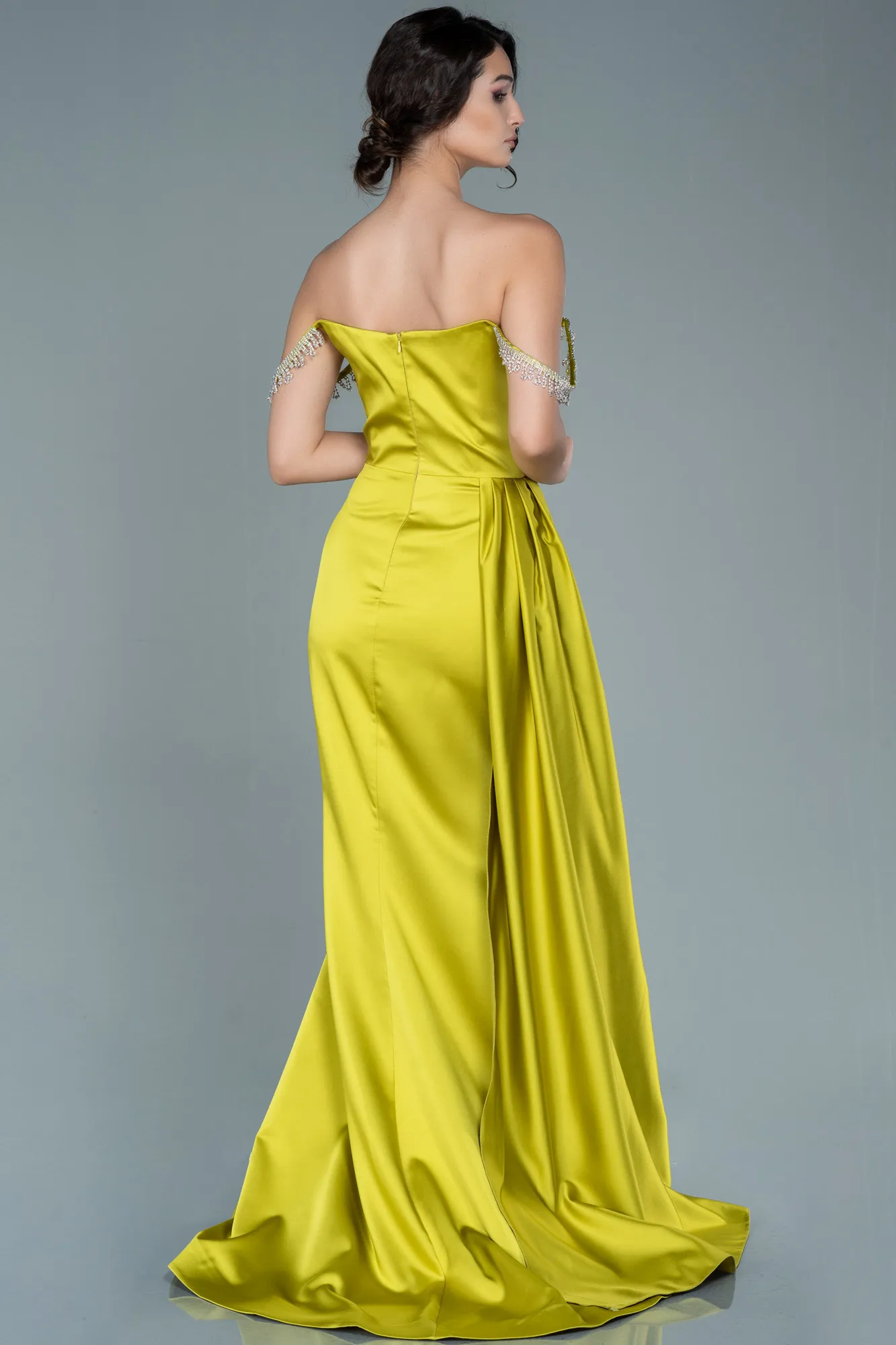 Pistachio Green-Long Satin Evening Dress ABU2618