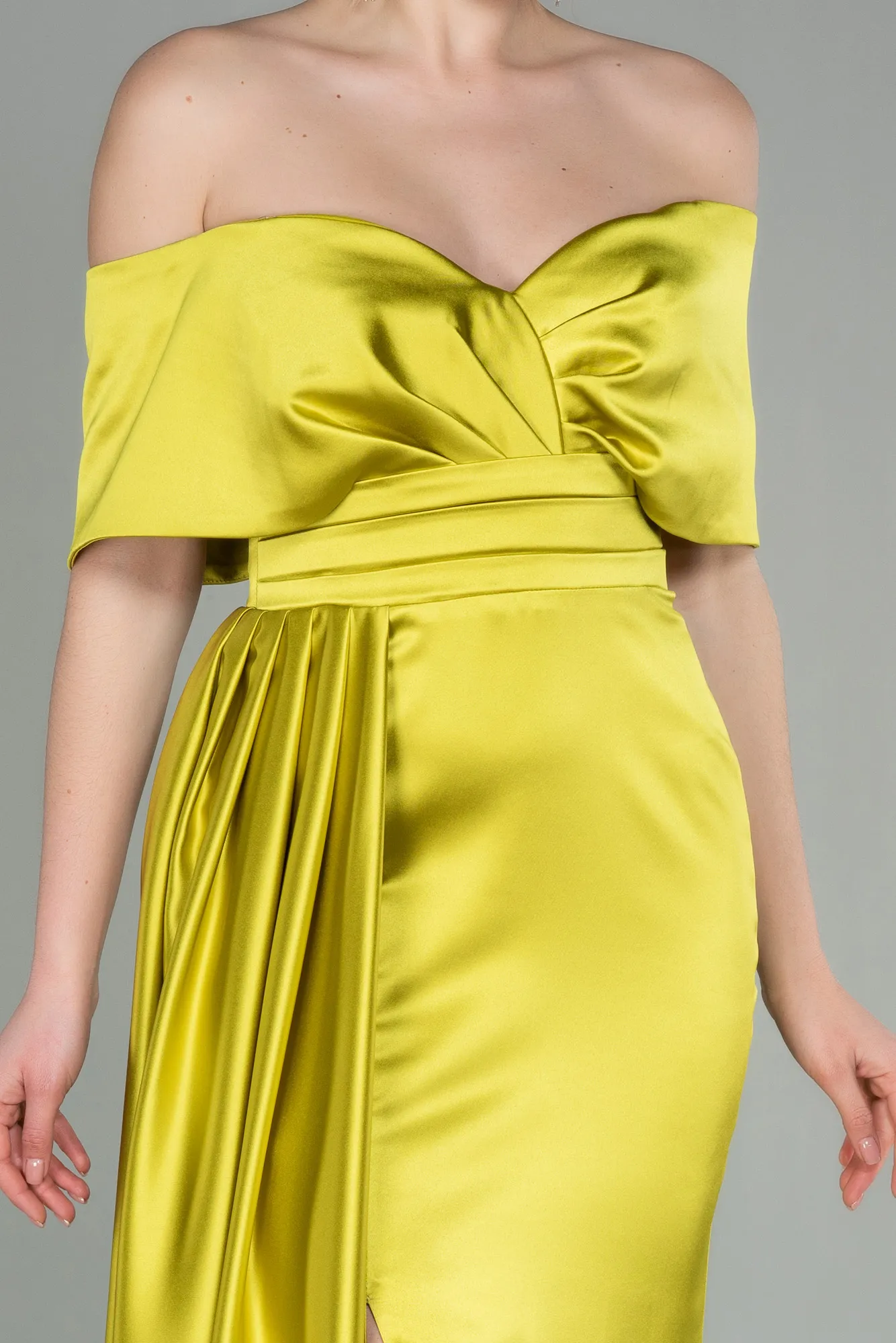 Pistachio Green-Long Satin Evening Dress ABU2893