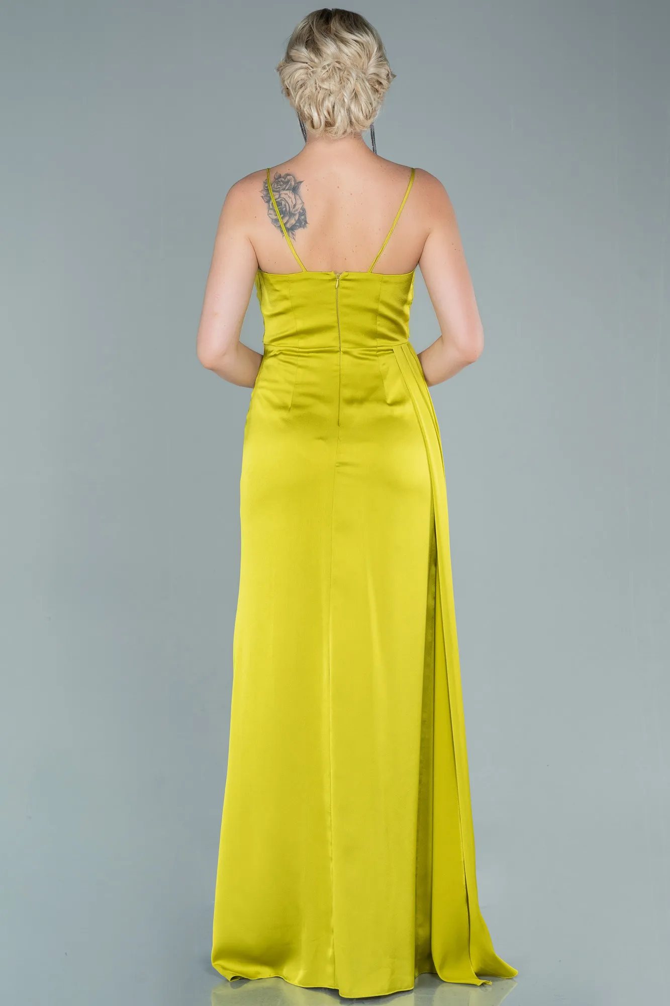 Pistachio Green-Long Satin Prom Gown ABU2558