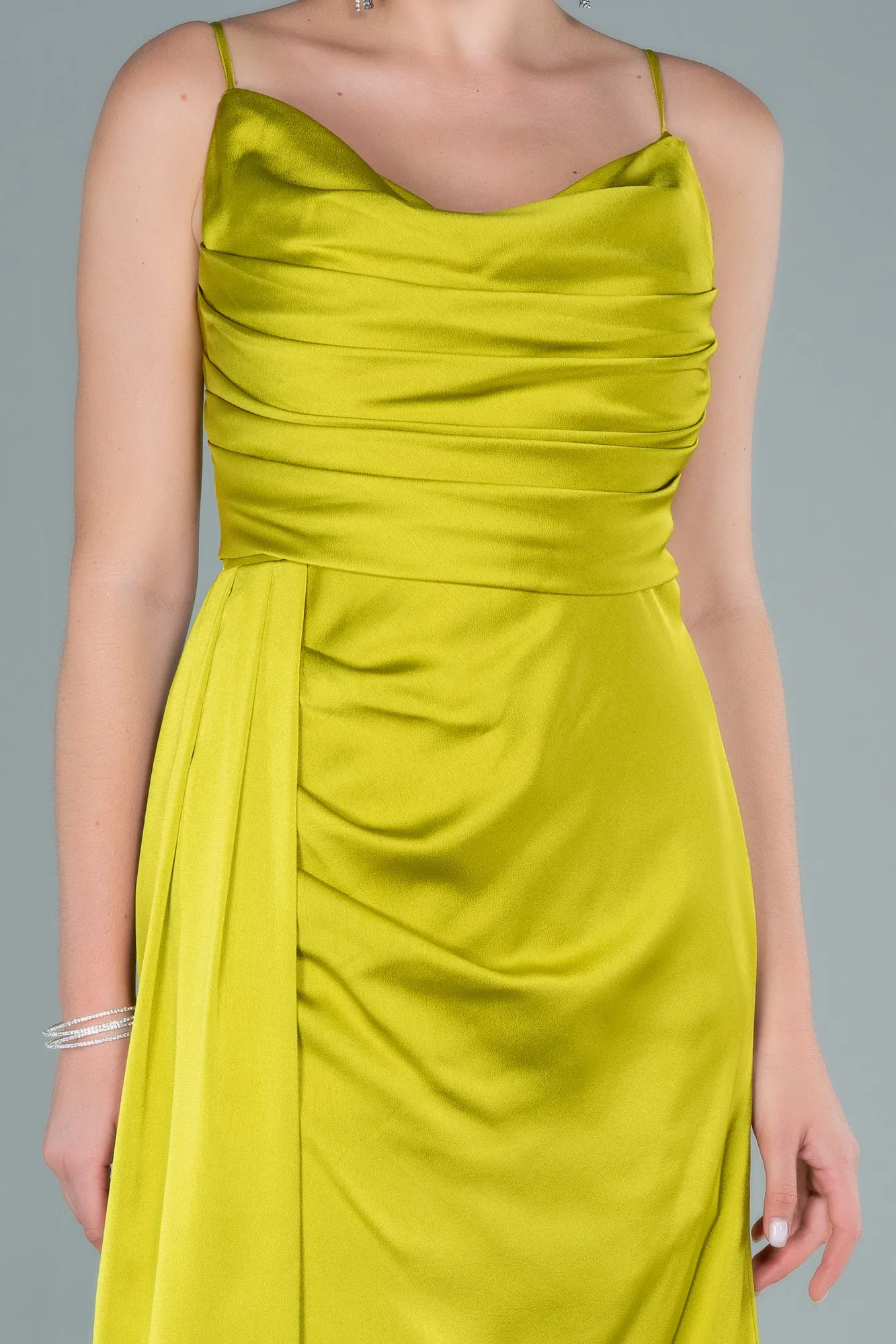 Pistachio Green-Long Satin Prom Gown ABU2558