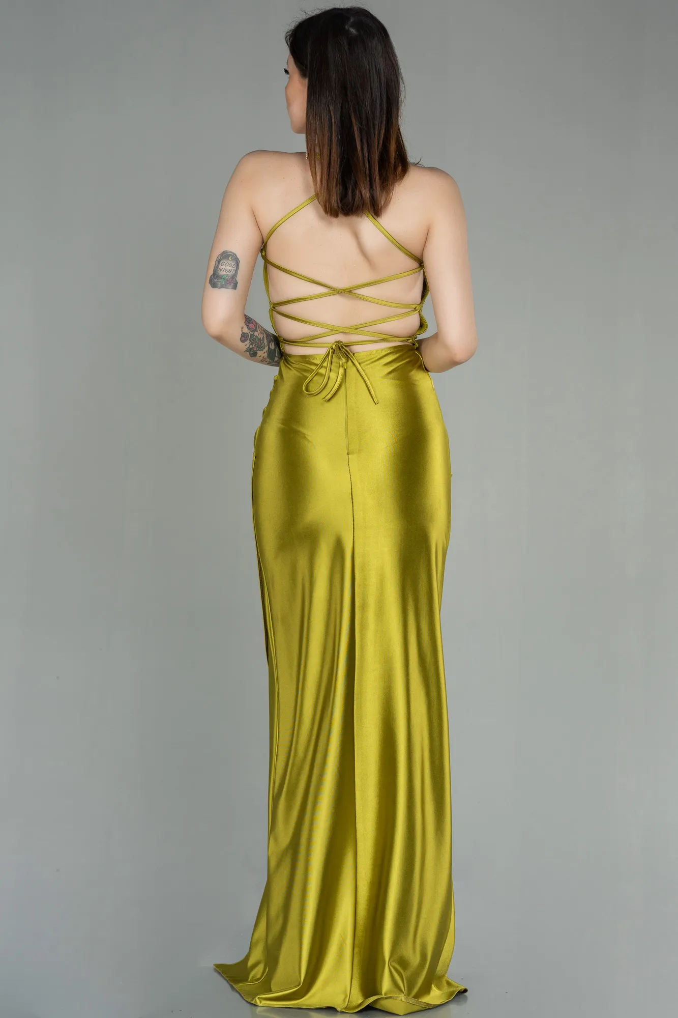 Pistachio Green-Long Satin Prom Gown ABU2800