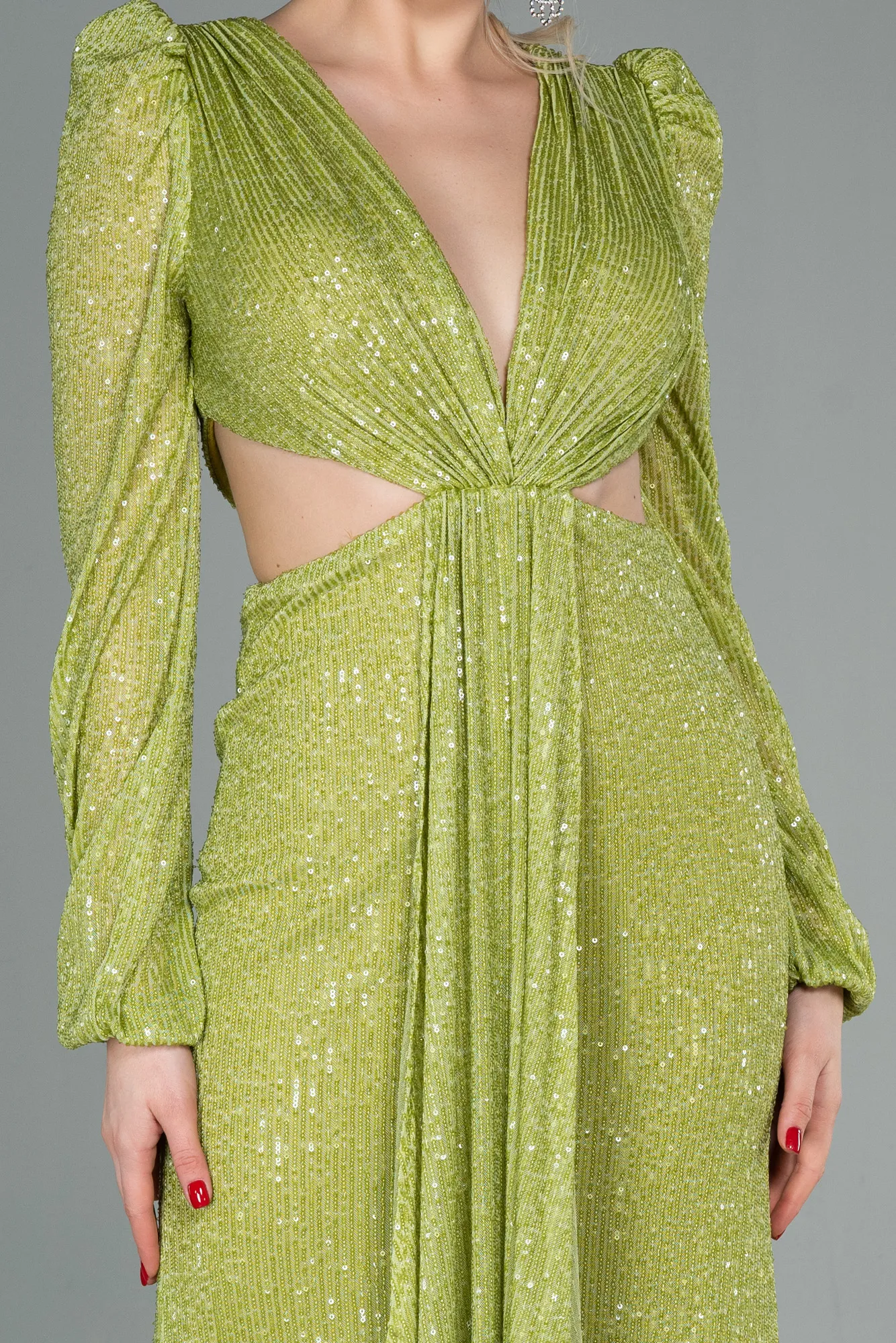 Pistachio Green-Long Scaly Evening Dress ABU2784