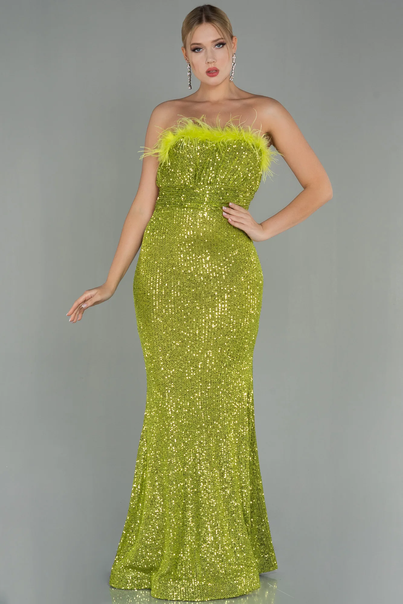 Pistachio Green-Long Scaly Evening Dress ABU3067