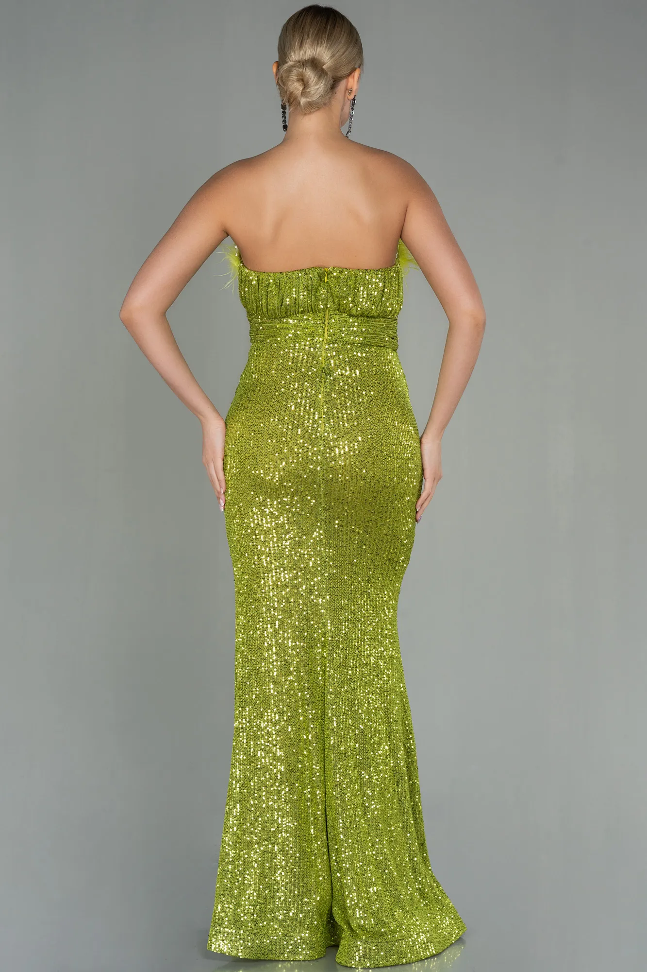 Pistachio Green-Long Scaly Evening Dress ABU3067