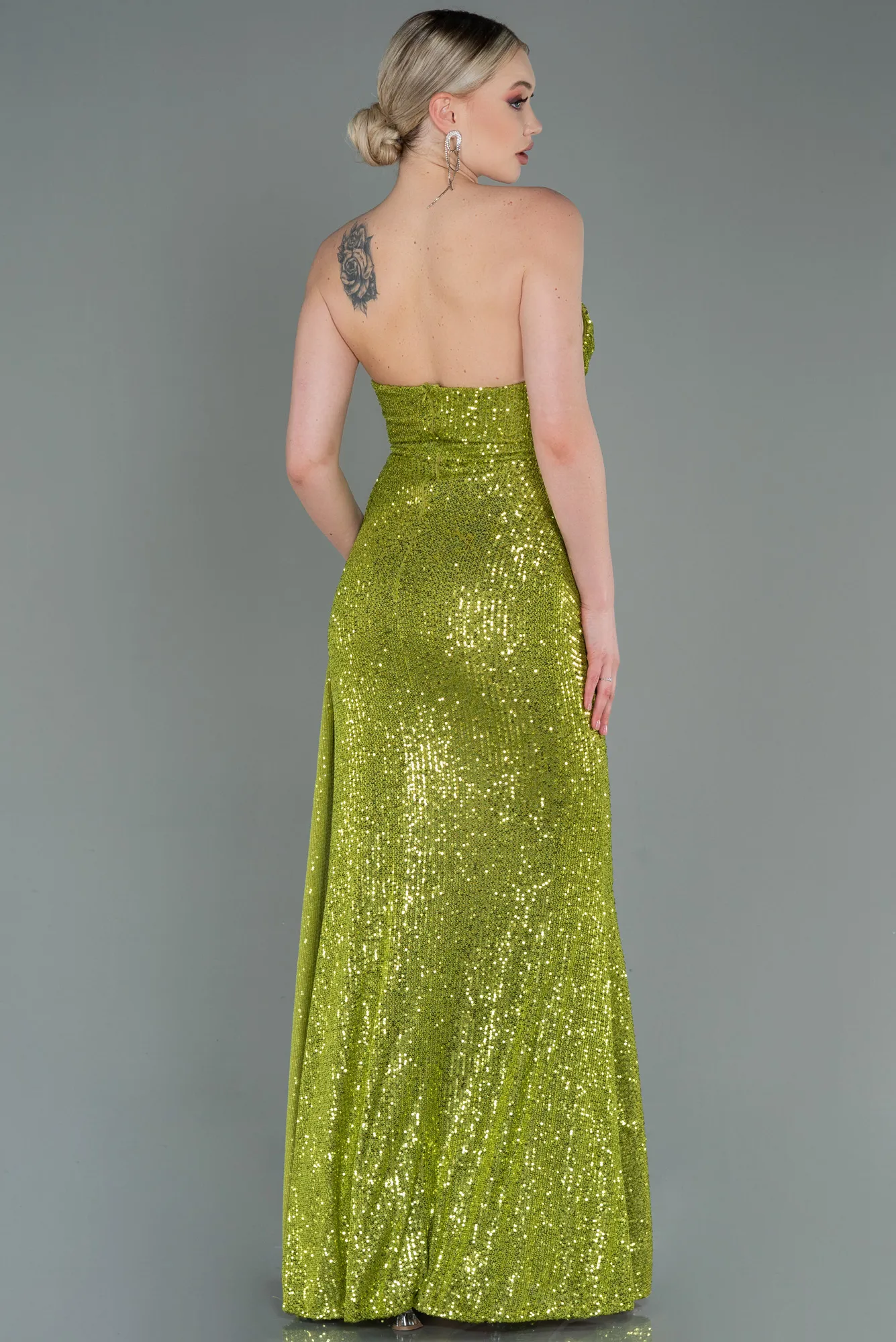 Pistachio Green-Long Scaly Evening Dress ABU3134