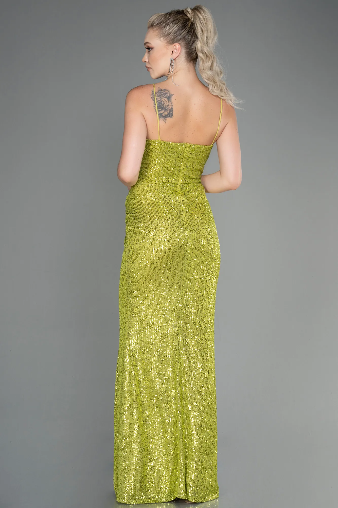 Pistachio Green-Long Scaly Evening Dress ABU3246