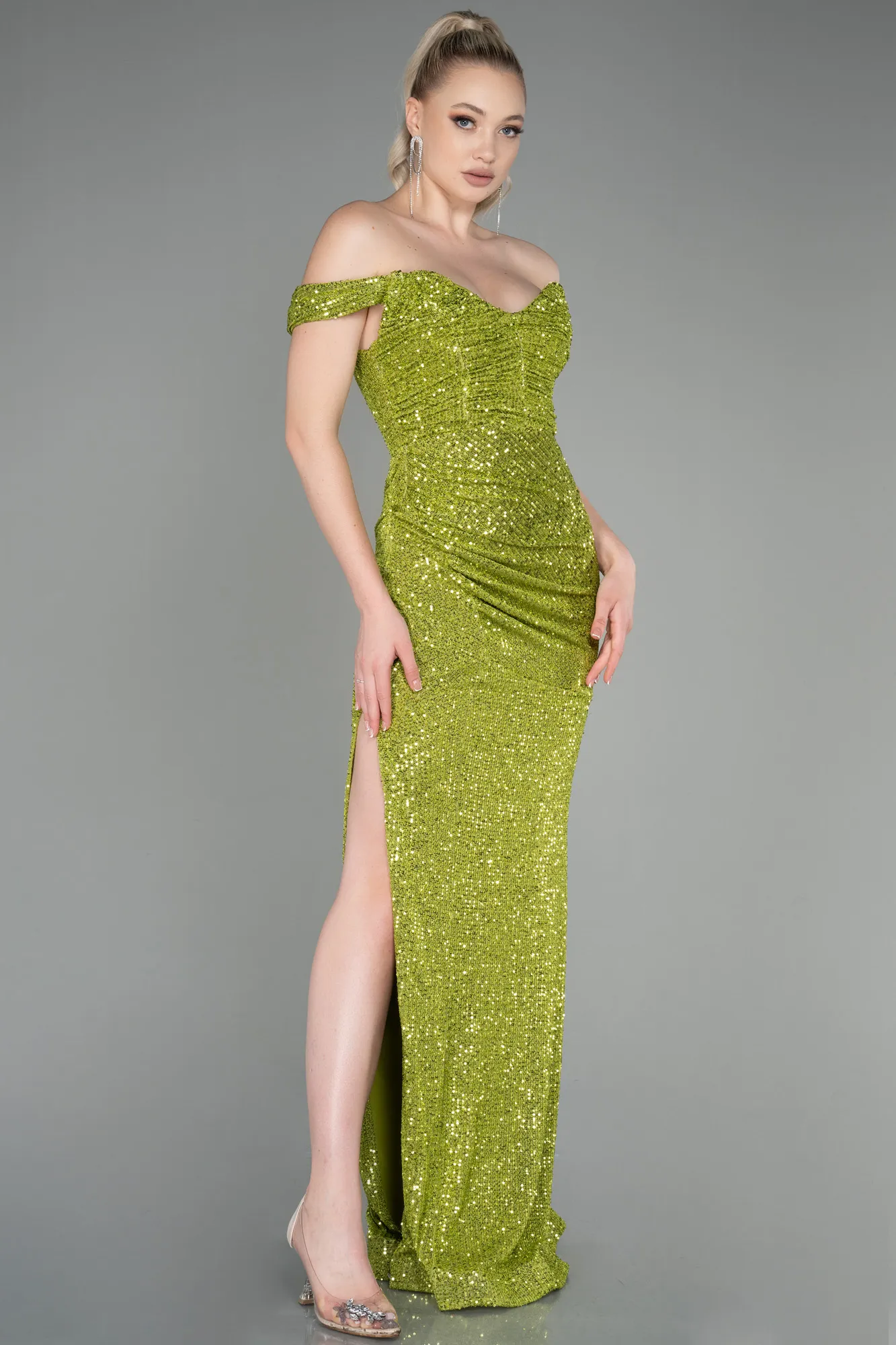 Pistachio Green-Long Scaly Mermaid Evening Dress ABU3202