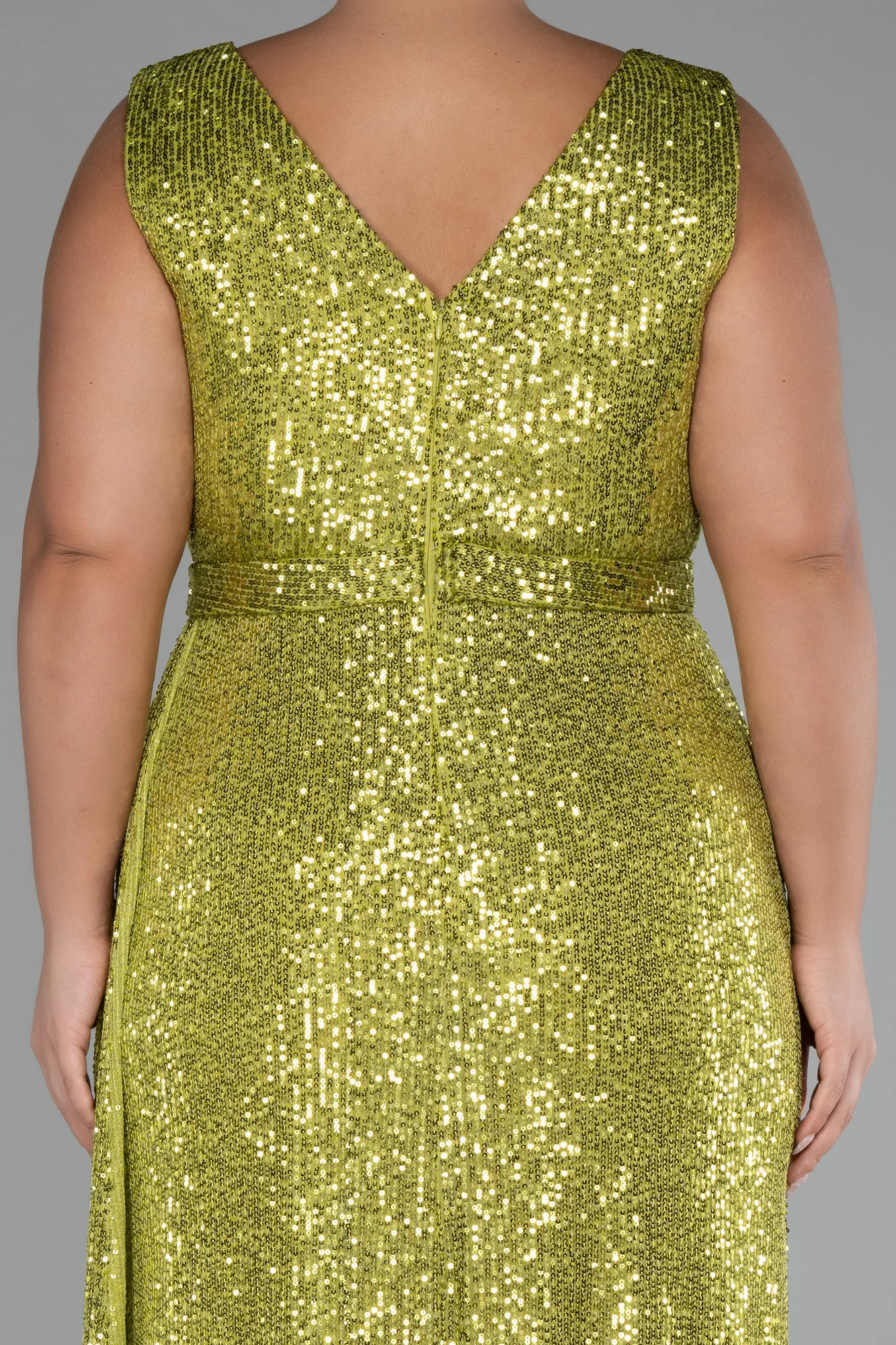 Pistachio Green-Long Scaly Plus Size Evening Dress ABU3194