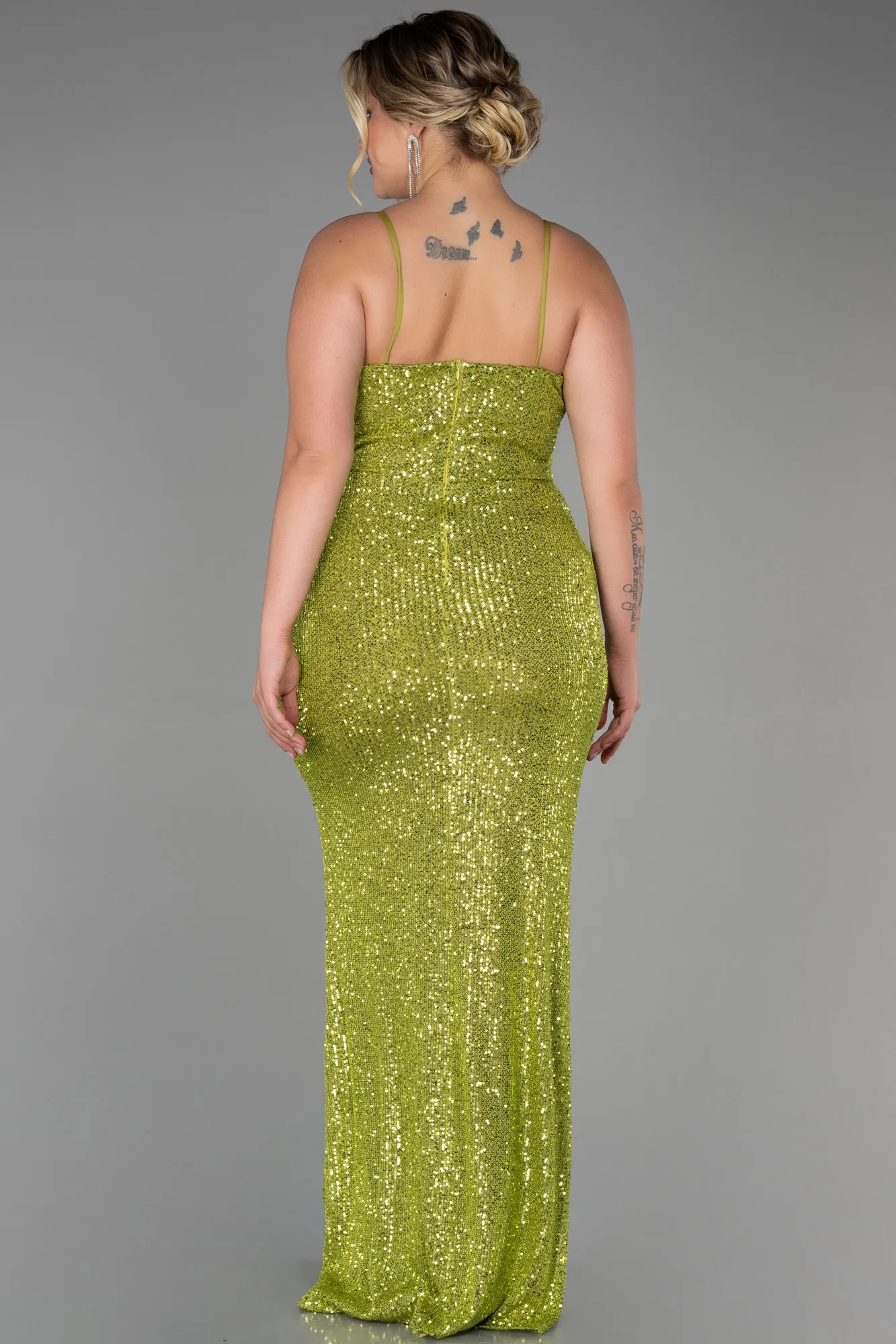 Pistachio Green-Long Scaly Plus Size Evening Dress ABU3322