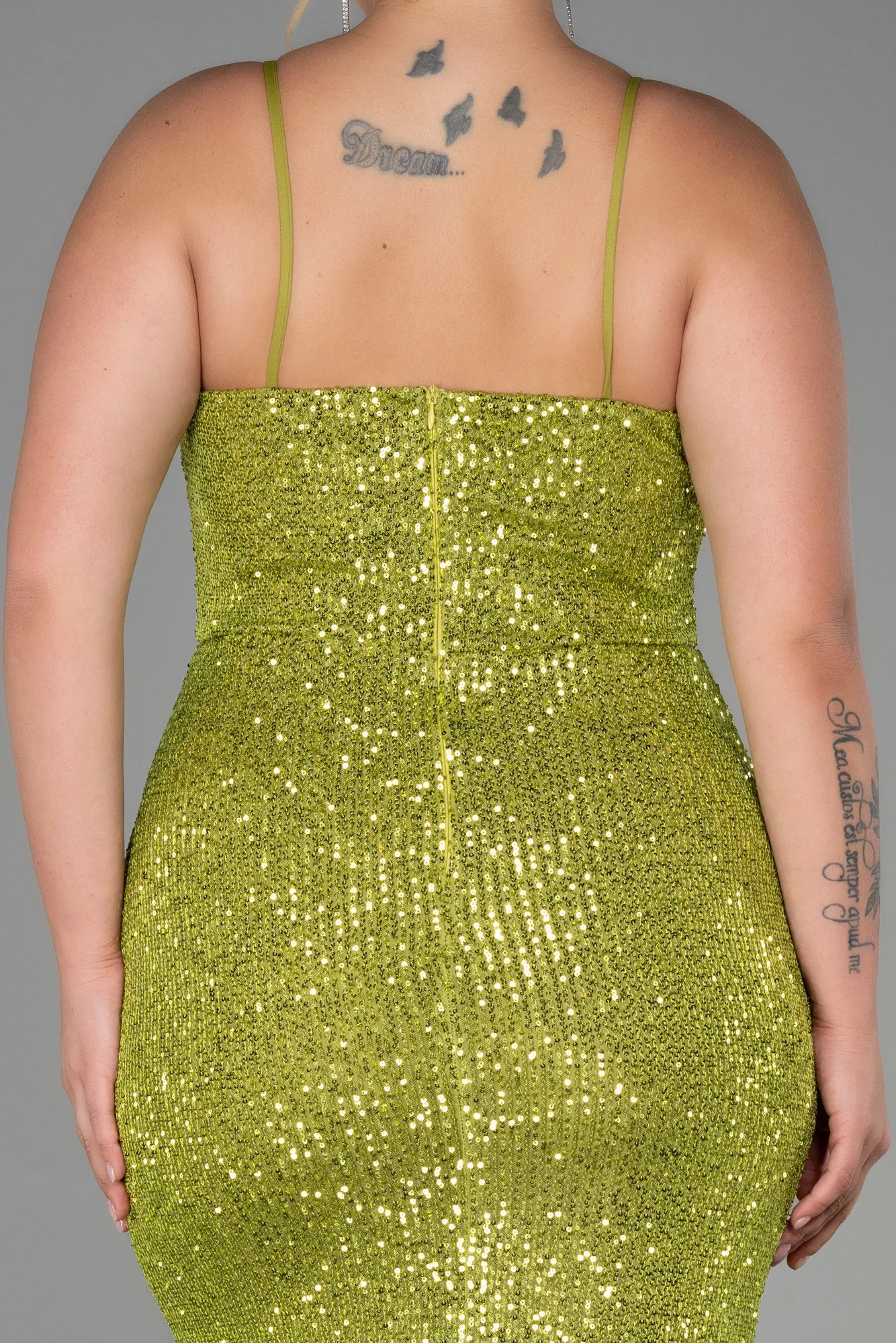 Pistachio Green-Long Scaly Plus Size Evening Dress ABU3322