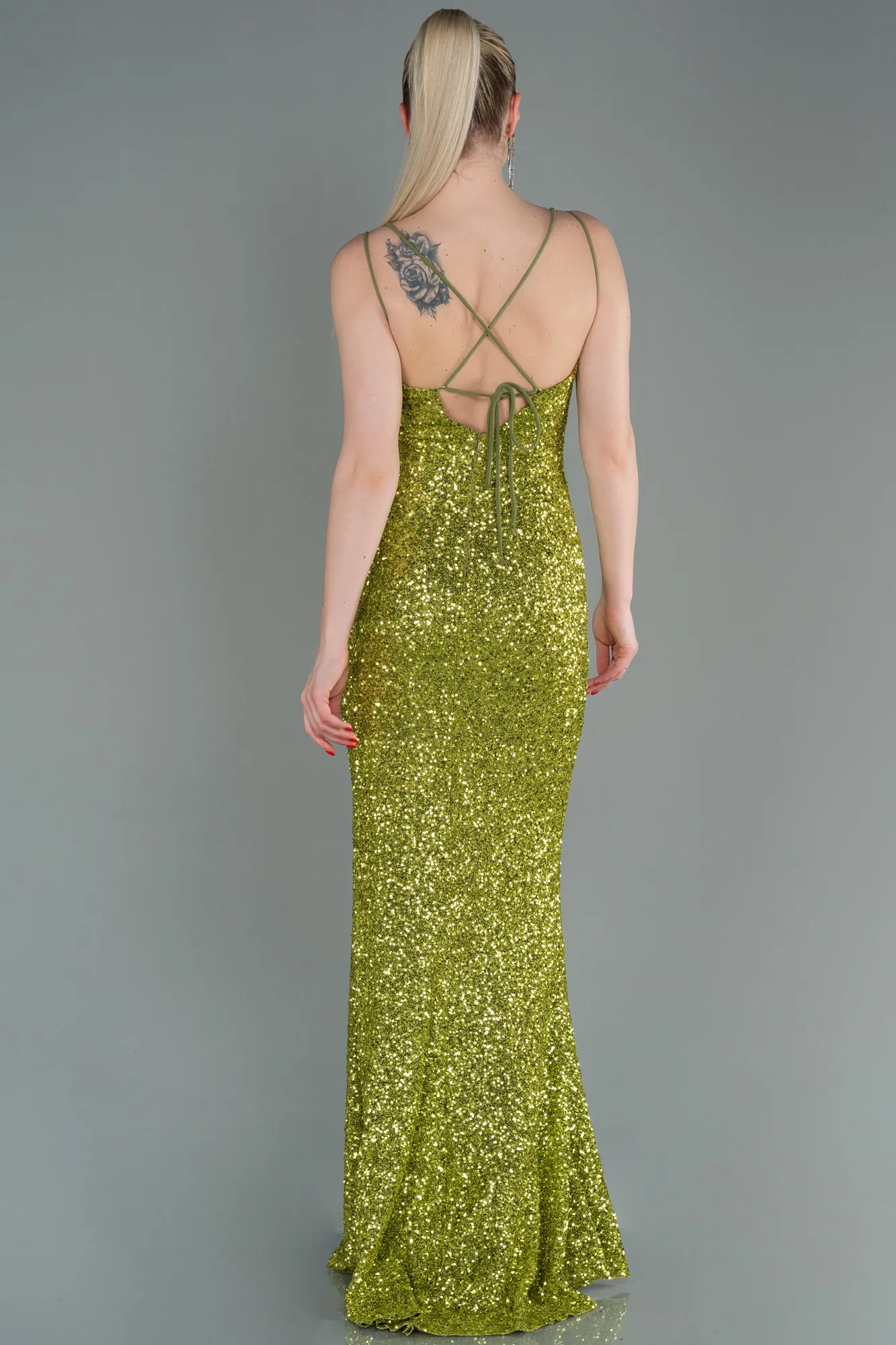 Pistachio Green-Long Scaly Prom Gown ABU3118