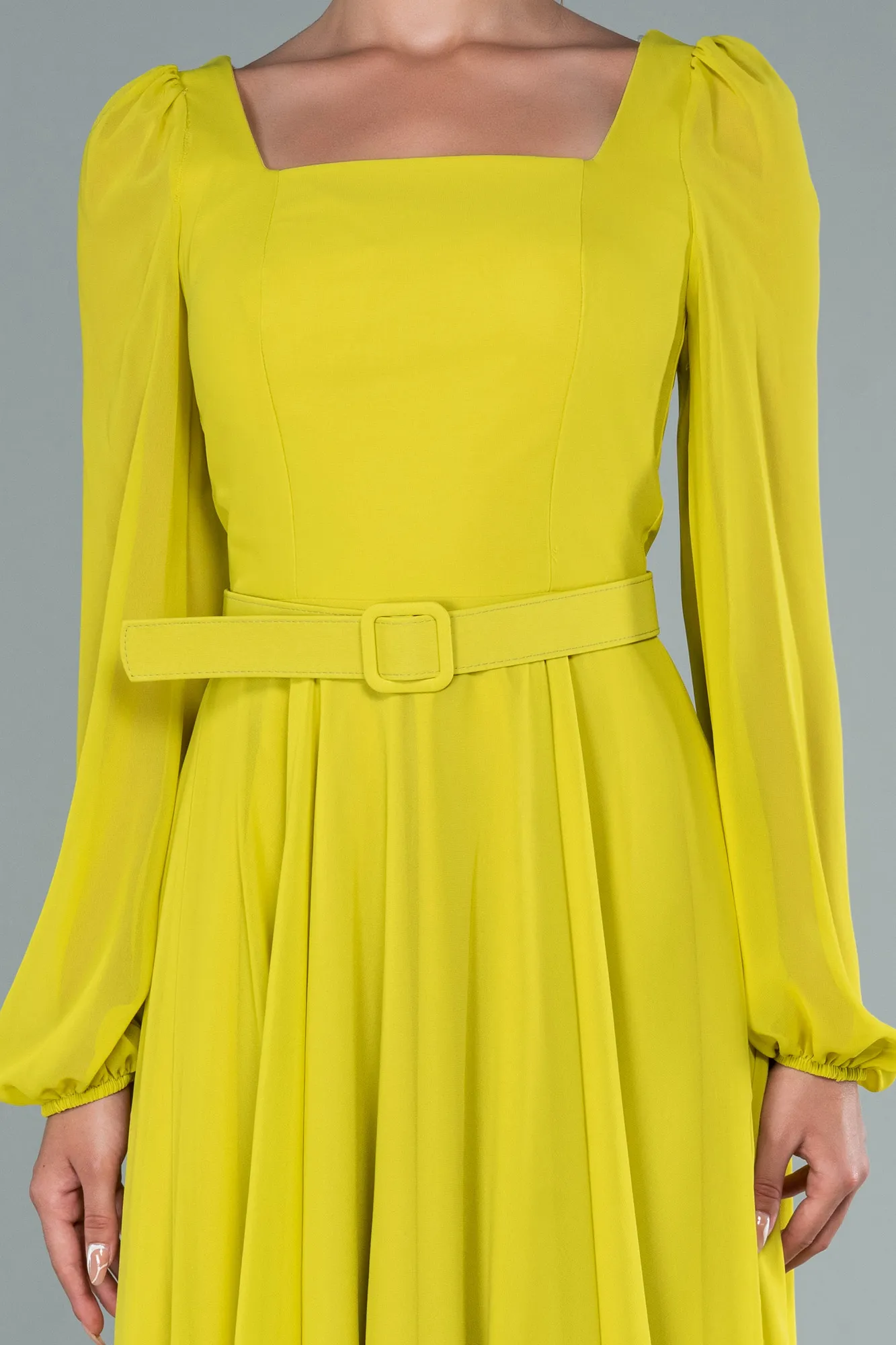 Pistachio Green-Midi Chiffon Invitation Dress ABK1441