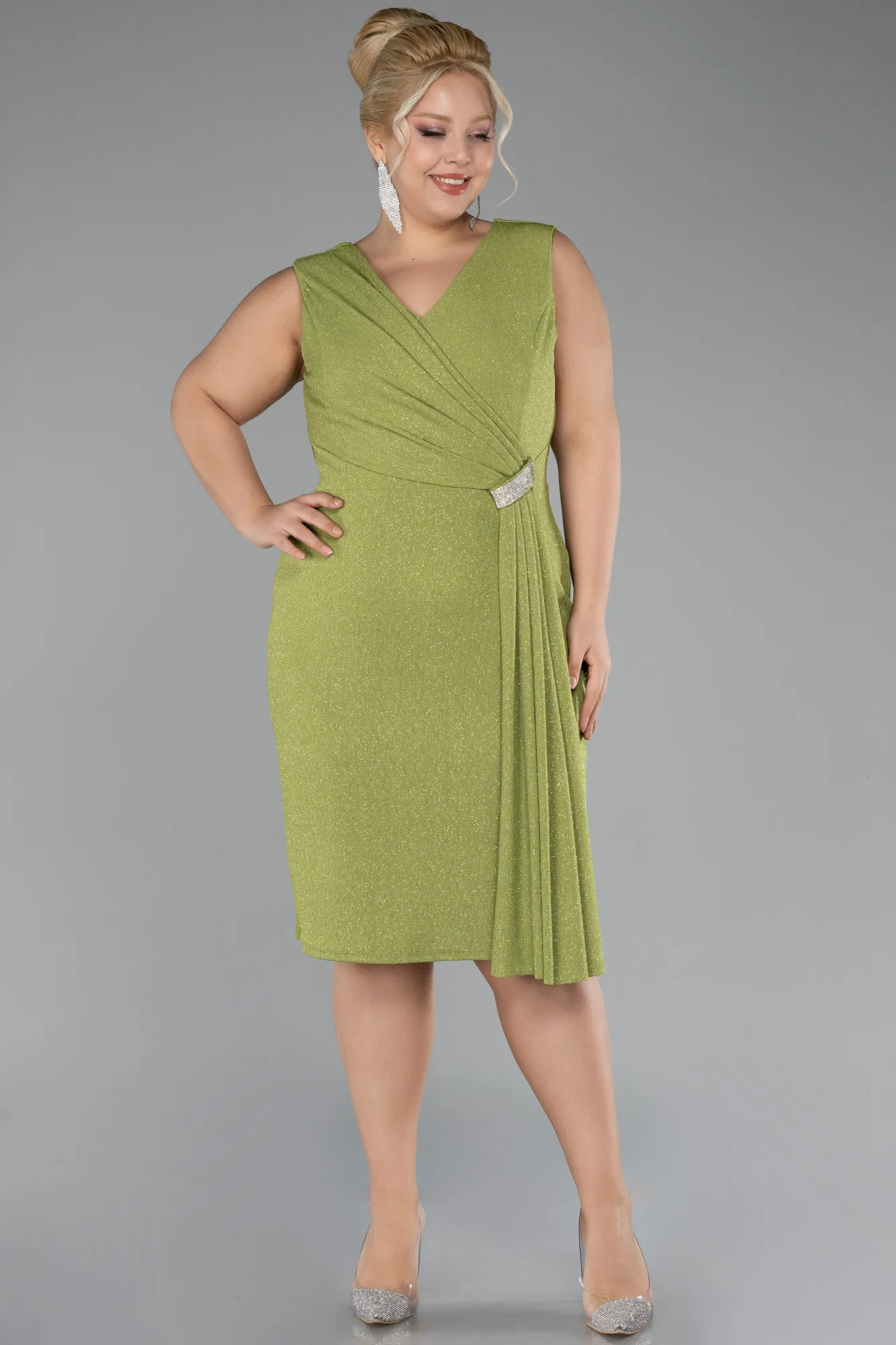 Pistachio Green-Midi Oversized Evening Dress ABK1752