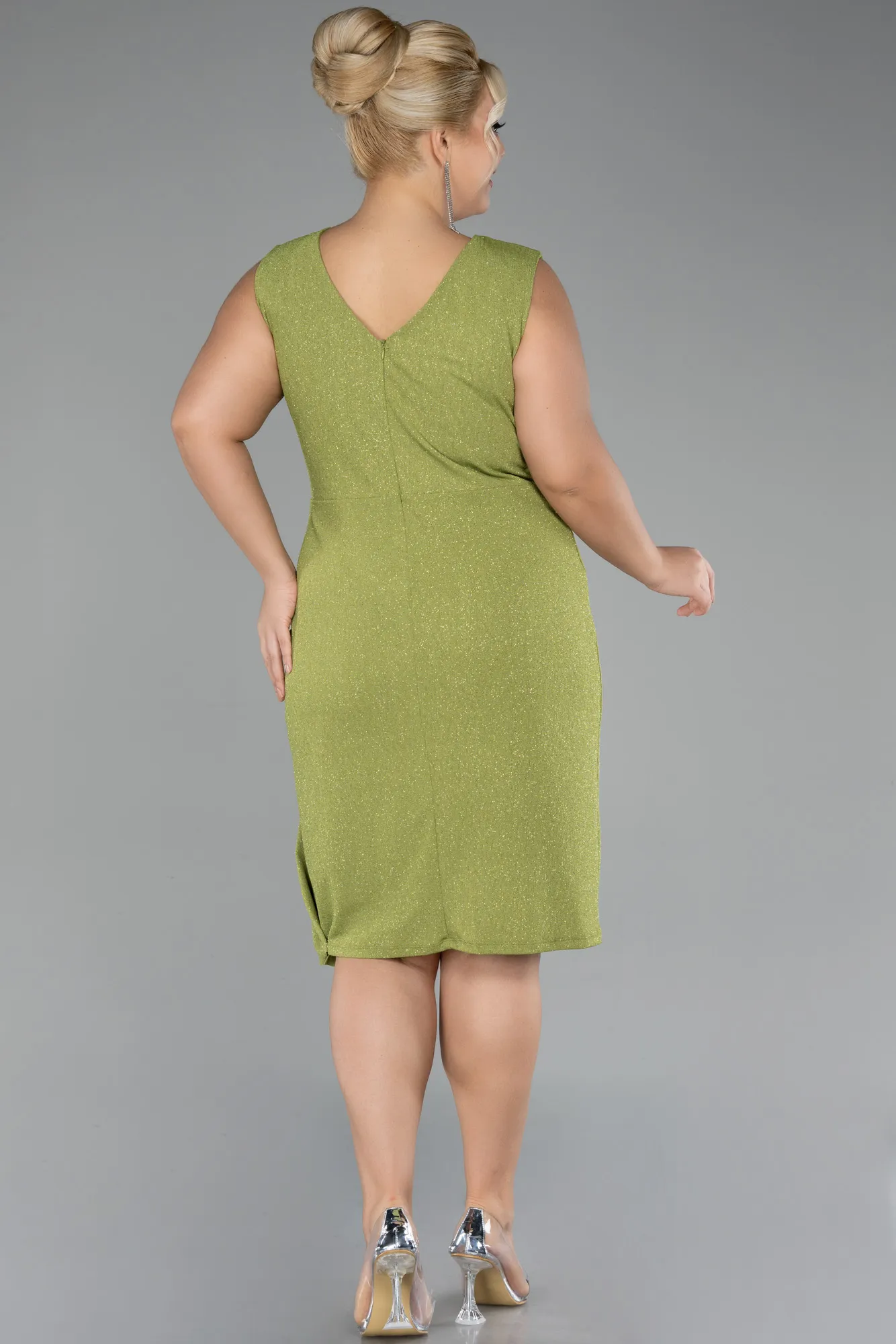 Pistachio Green-Midi Oversized Evening Dress ABK1752