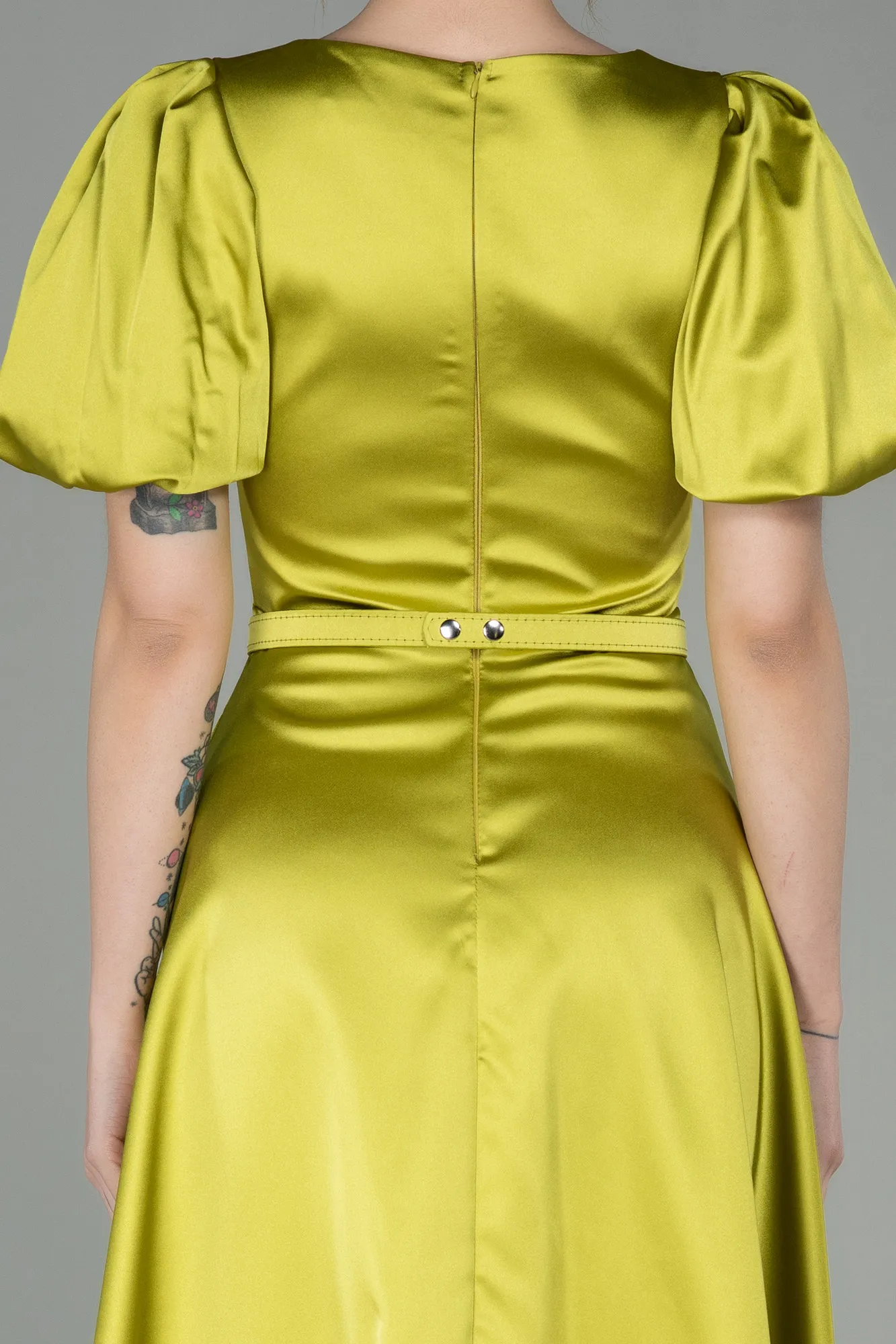 Pistachio Green-Midi Satin Invitation Dress ABK1263