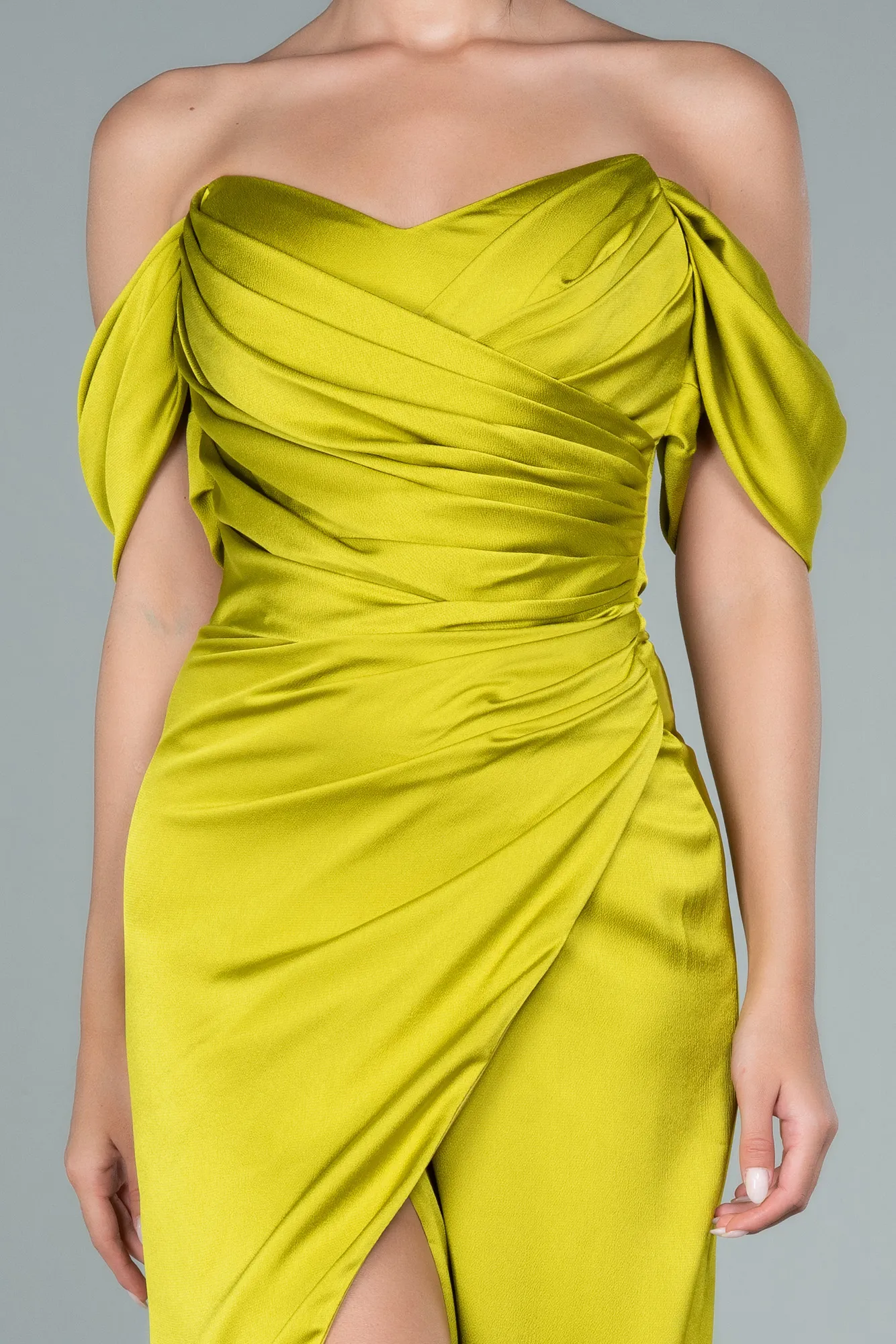 Pistachio Green-Midi Satin Invitation Dress ABK1404