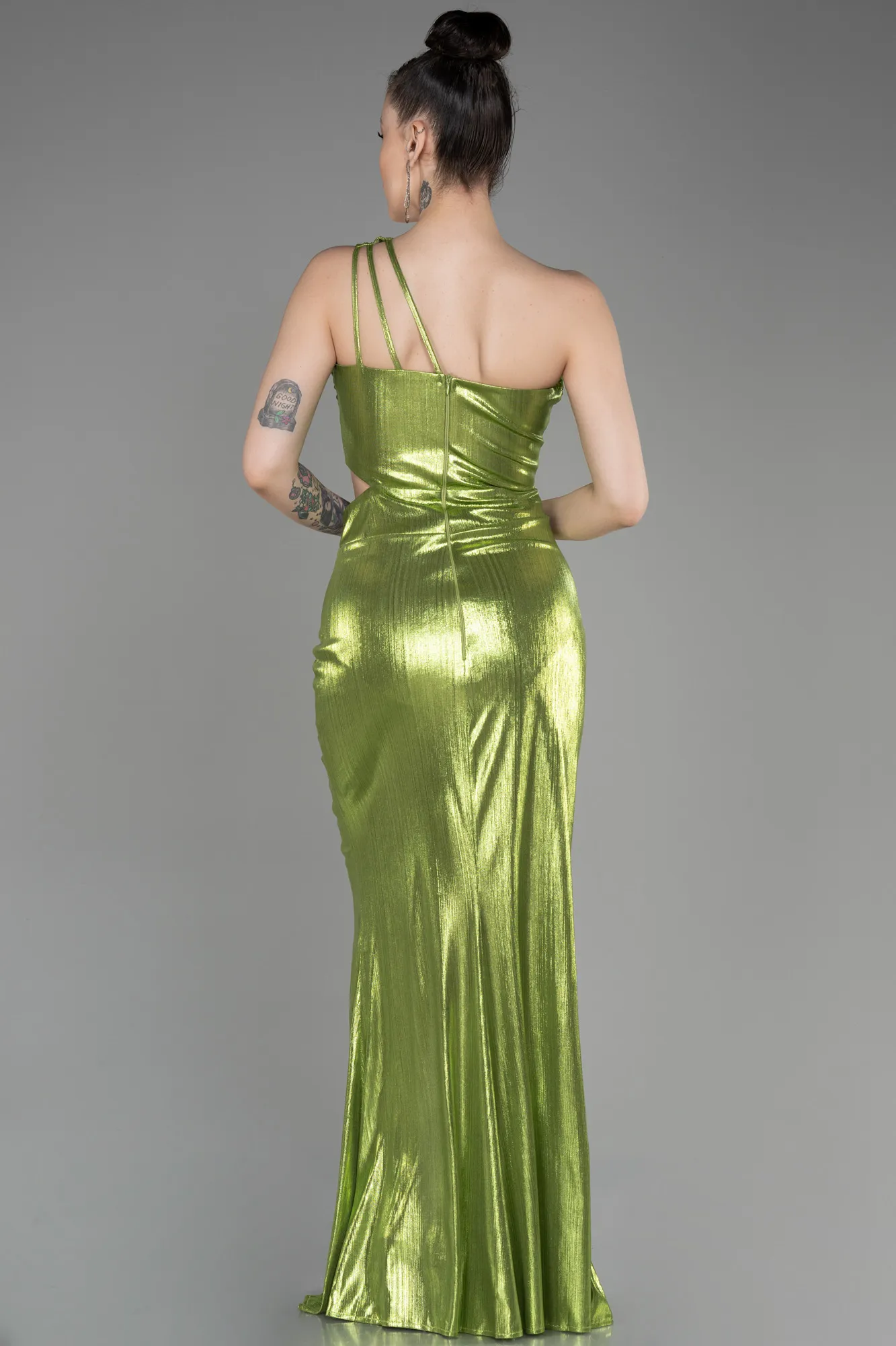 Pistachio Green-One-Shoulder Slit Long Prom Dress ABU3848