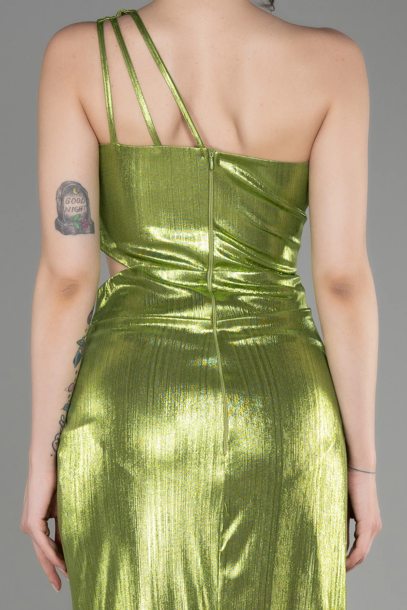 Pistachio Green-One-Shoulder Slit Long Prom Dress ABU3848