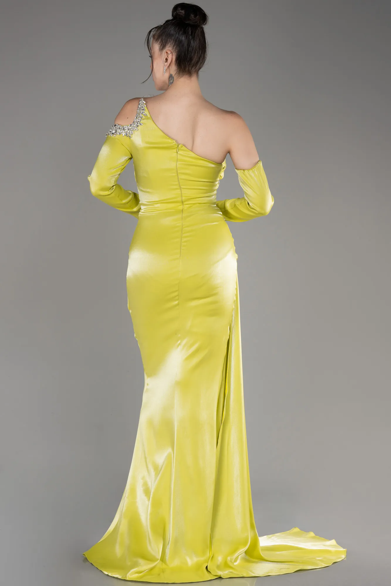 Pistachio Green-One Sleeve Long Formal Evening Dress ABU3976