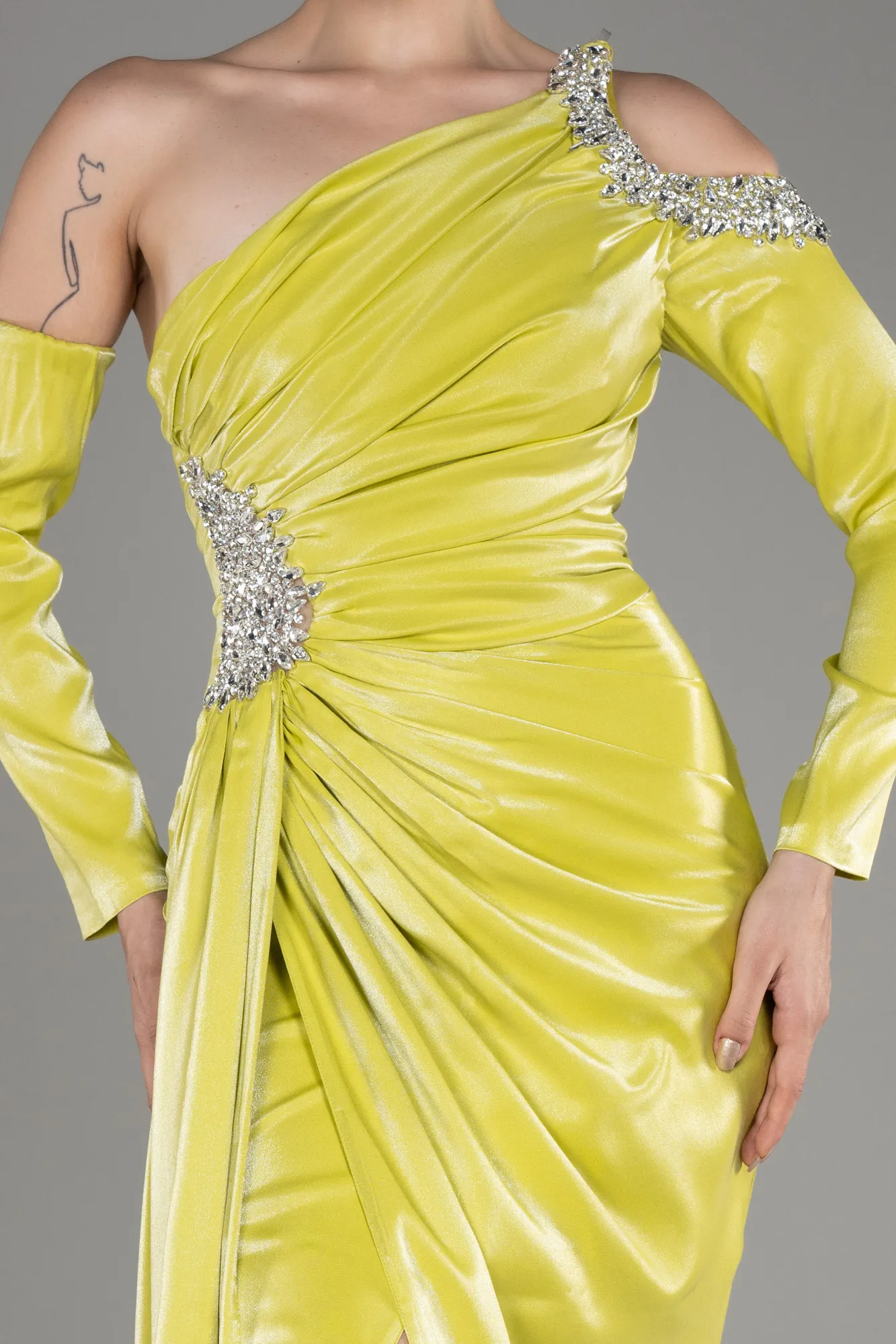 Pistachio Green-One Sleeve Long Formal Evening Dress ABU3976