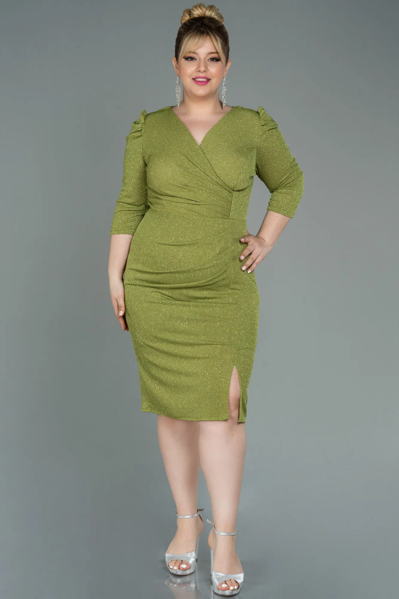 Pistachio Green-Short Oversized Evening Dress ABK1246